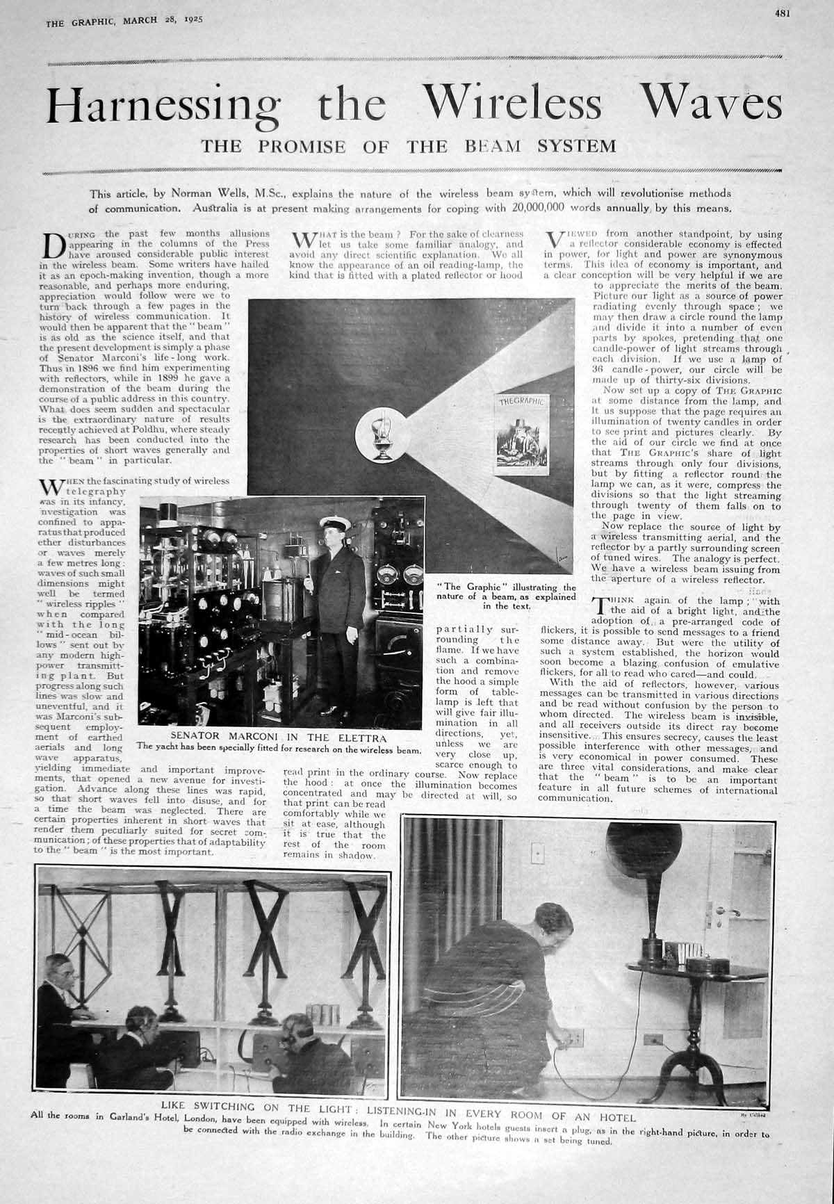 Old 1925 Wireless Waves Beam System Senator Marconi Elettra Garland H 20th