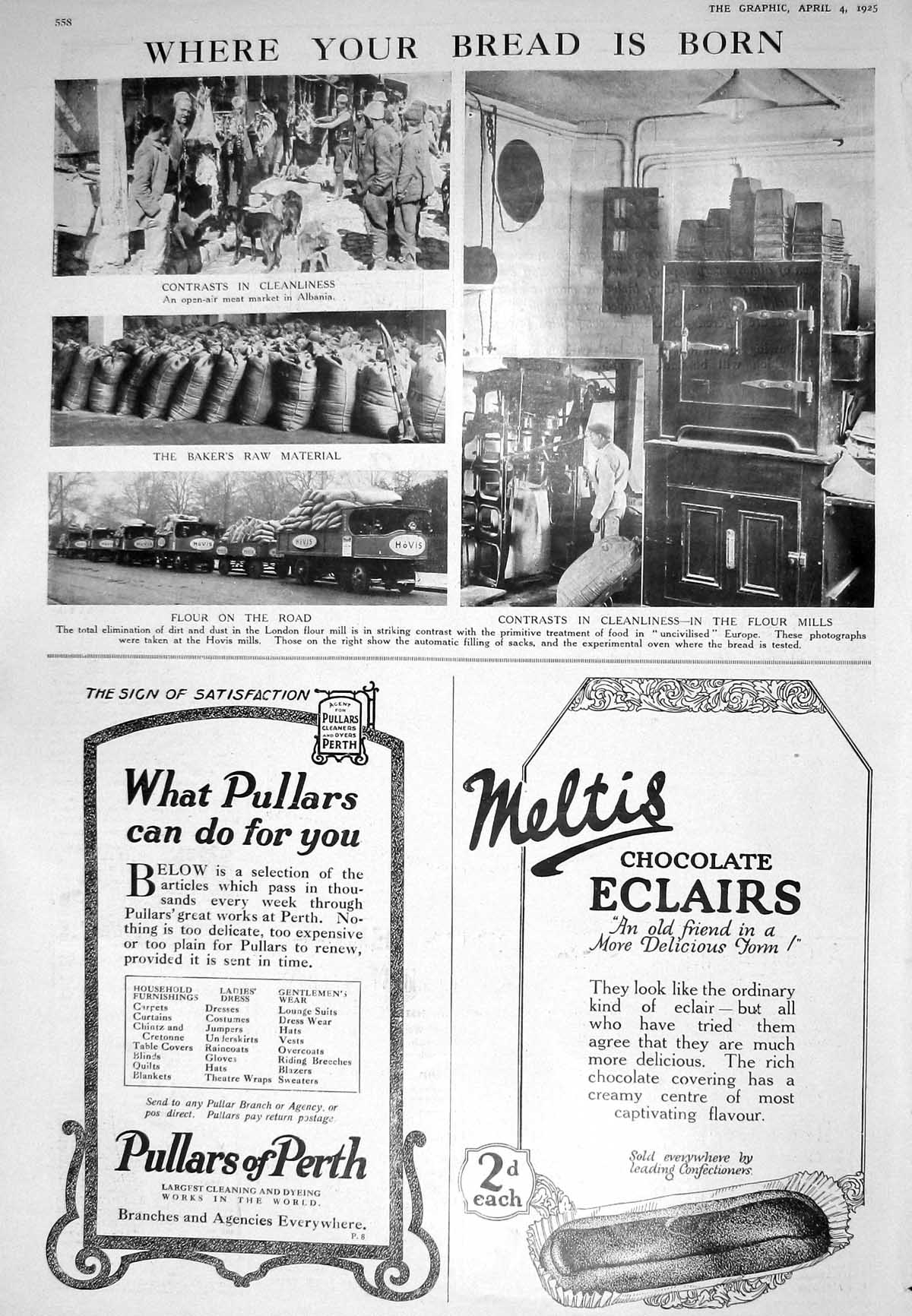 Old Print 1925 Bread Oven London Flour Mill Meltis Harvey Nichols Lancia 20th