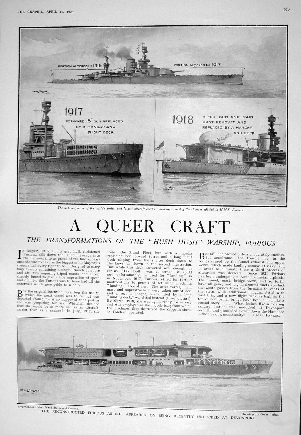 Old 1925 Hush War Ship Furious Devonport Aircraft Carrier Meffam Chur 20th
