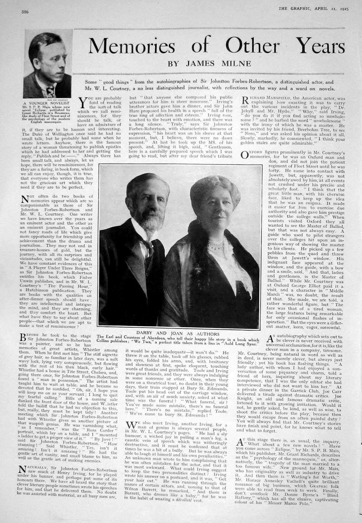 Old 1925 Darby Joan Authors Earl Aberdeen Mais Novelist Horlick'S Mal 20th