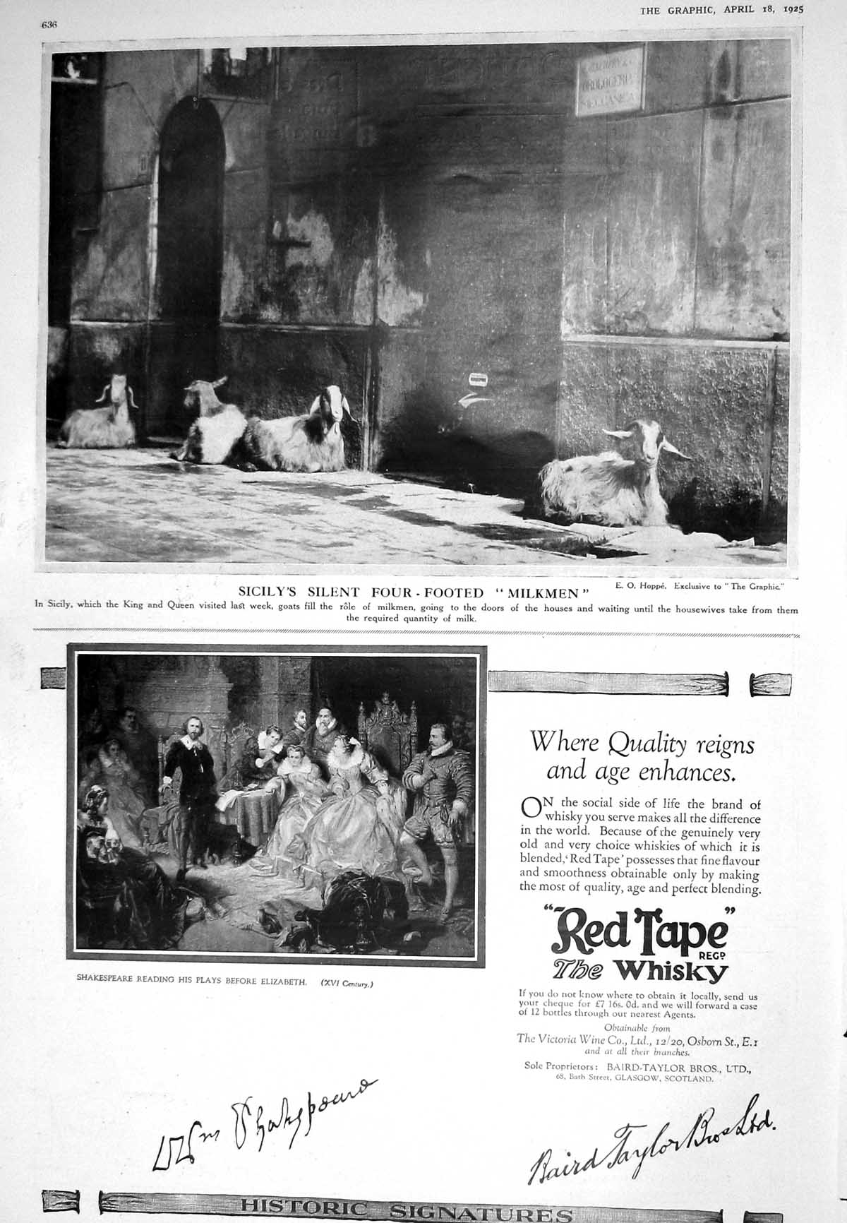 Antique Print 1925 Red Tape Scotch Whisky Goats Sicily Paris Carette Doucet