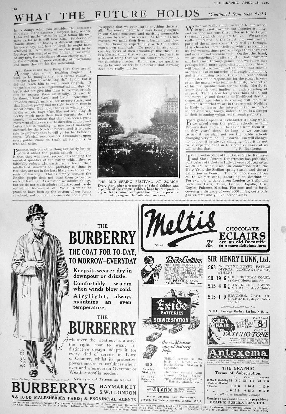 Old 1925 Spring Festival Zurich Burberry Beechams Galloway Calthorpe 20th