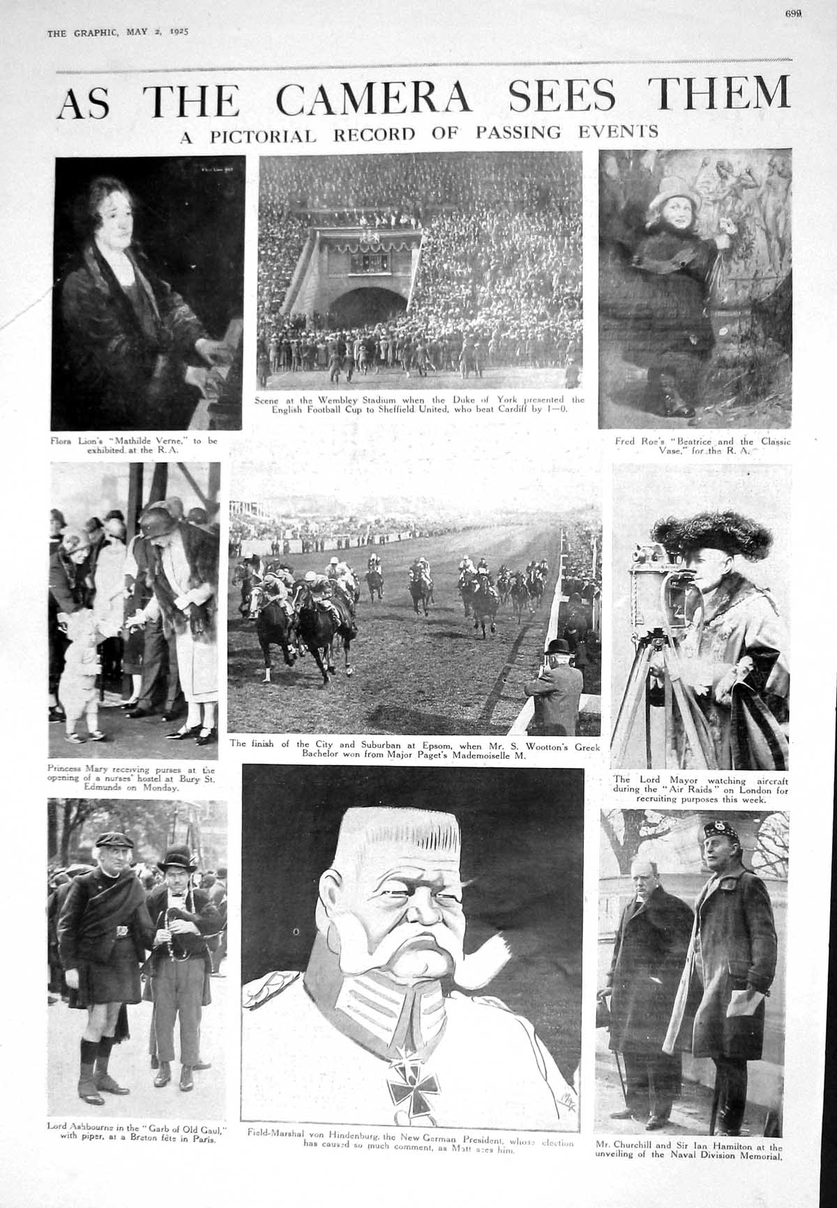 Old 1925 Wembley Football Lion Princess Mary Hindenburg Wales Leptis 20th