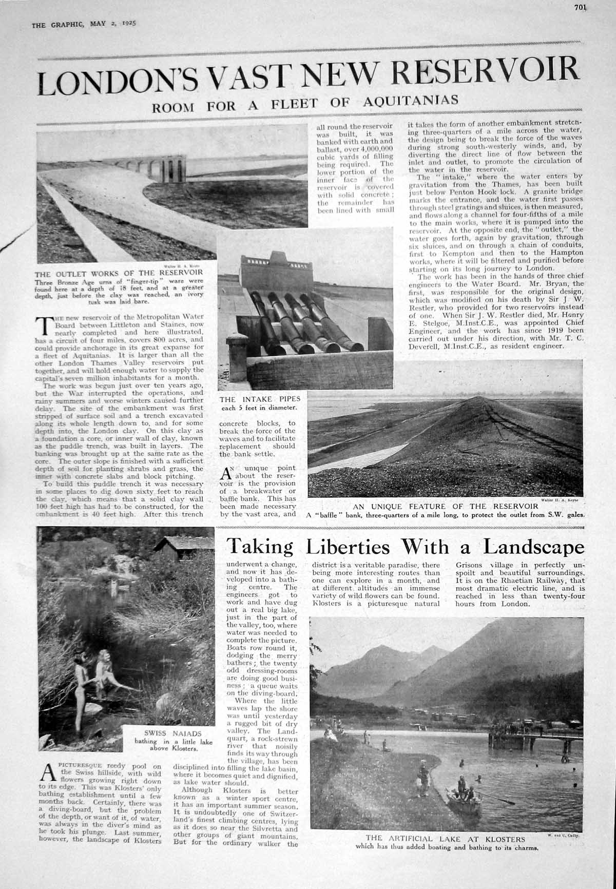 Old 1925 London Reservoir Intake Pipes Swiss Naiads Artificial Lake K 20th