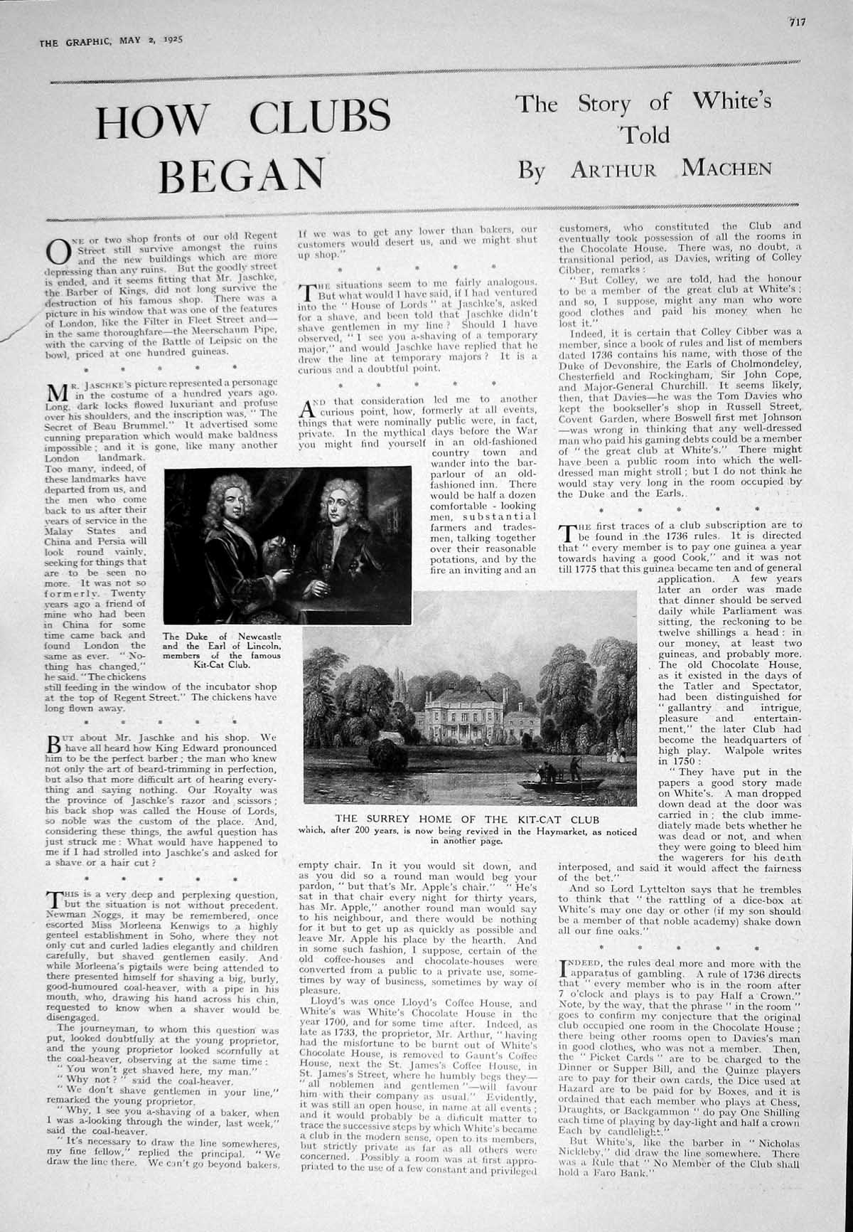 Old 1925 Duke Newcastle Earl Lincoln Members Kit-Cat Club Surrey Home 20th