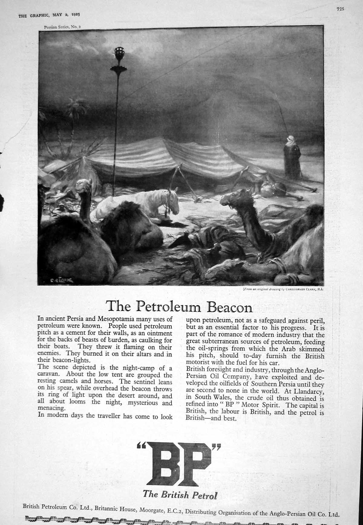 Old Print 1925 British Petroleum Moorgate Cornana Sadleir Christie Manson 20th
