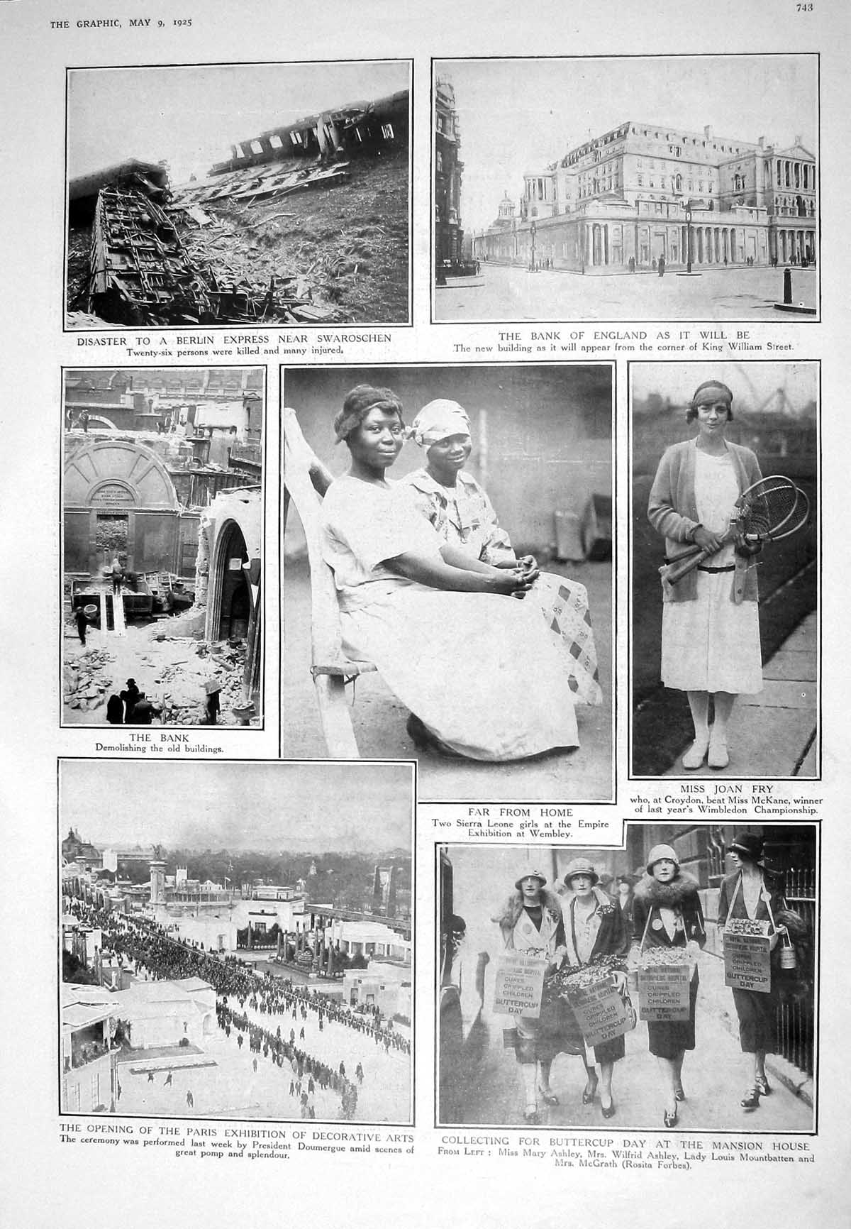 Old 1925 Bank England Joan Fry Tennis Berlin Train Crash Sierra Leone 20th