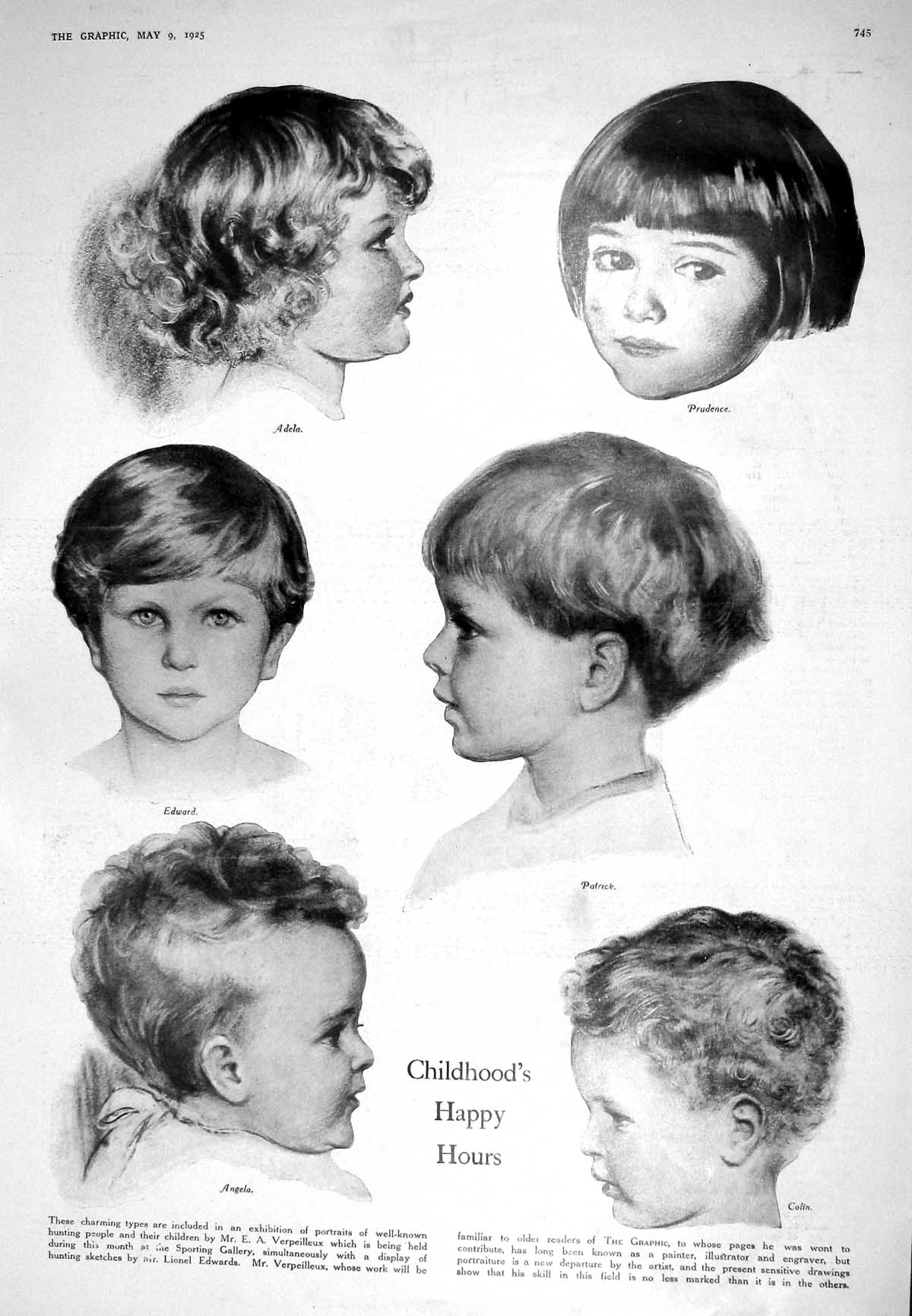 Antique Old Print 1925 Children Adela Prudence Edward Patrick Angela Colin 20th