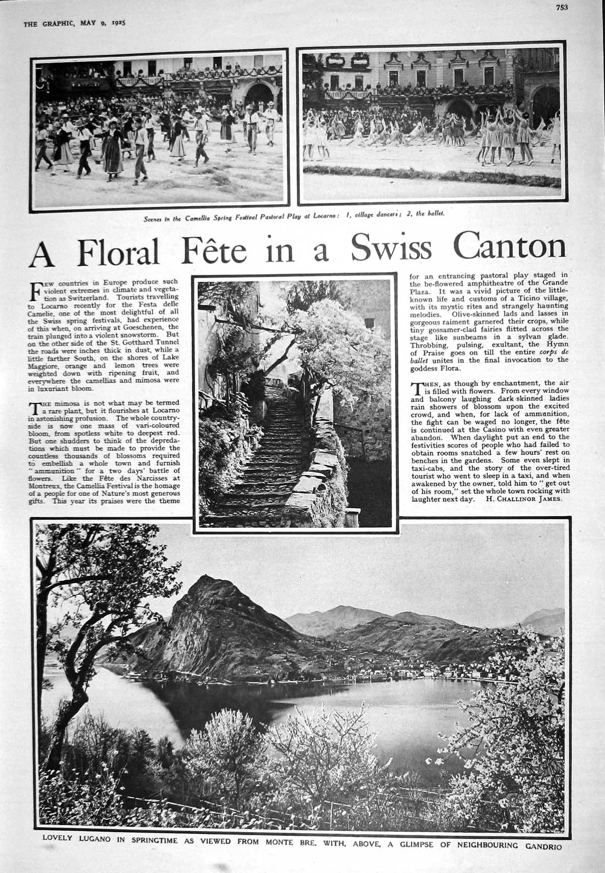 Old Print 1925 Camellis Spring Festival Play Locarno Ballet Lugano Monte 20th