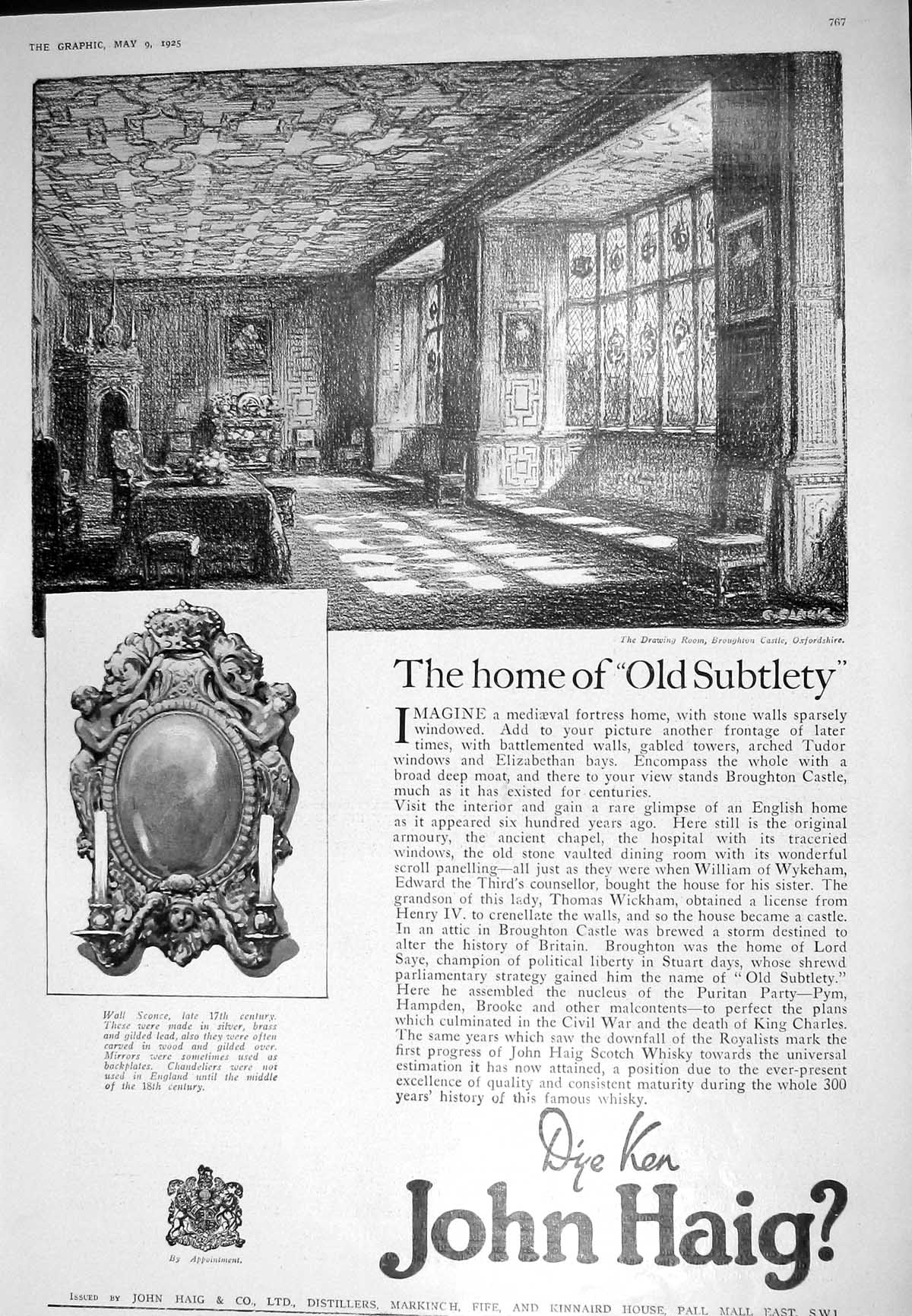 Old 1925 Advertisement John Haig Scotch Whisky Beauvais Tapestry Bouc 20th