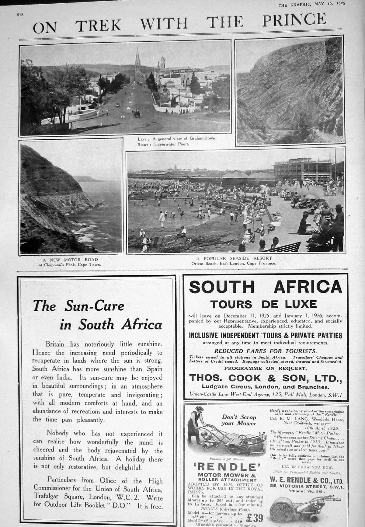 Old Print 1925 Africa Grahamstown Orient Beach Chapman'S Peak Gal Perfume 20th