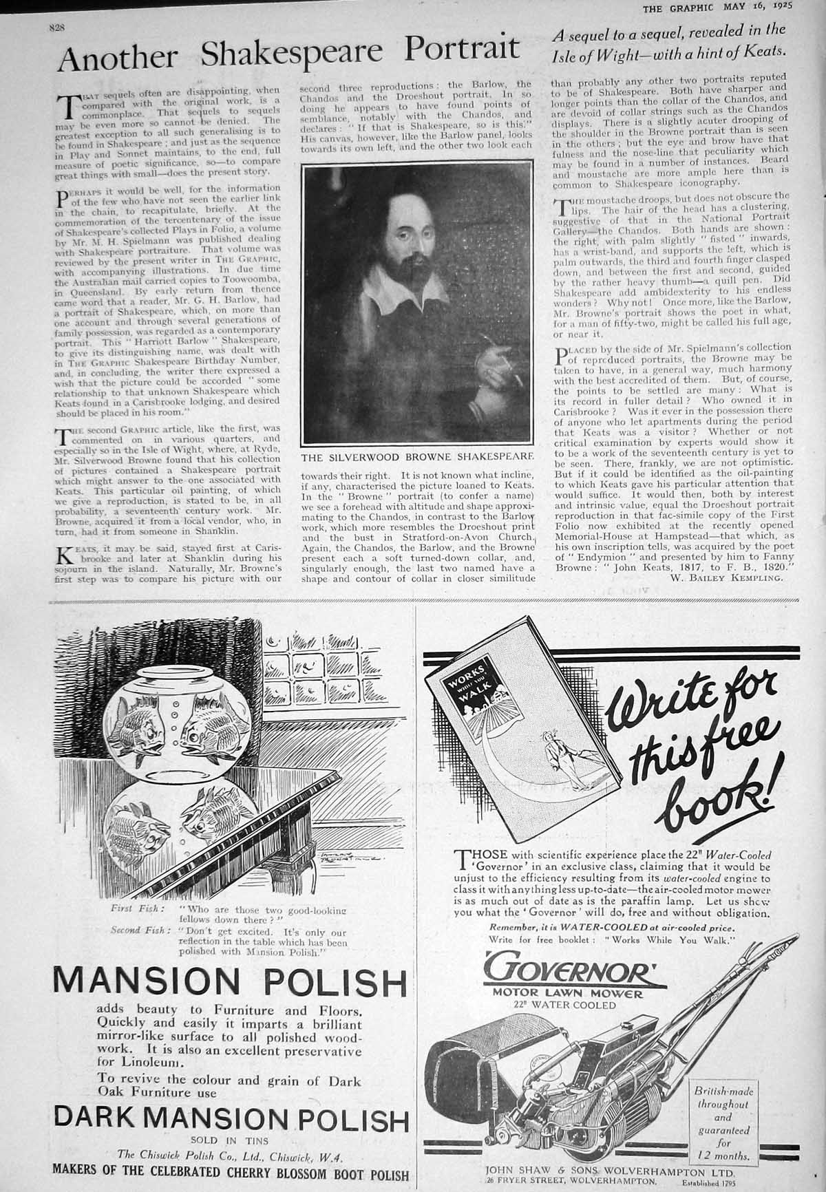 Old 1925 Silverwood Browne Shakespeare Mansion Polish Governor Mower 20th