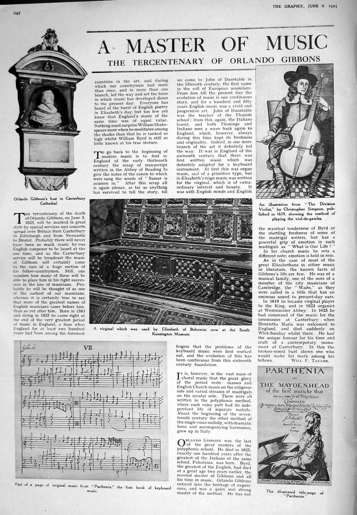 Old 1925 Orlando Gibbons Canterbury Music Virginal Hoffman Wax Anna P 20th