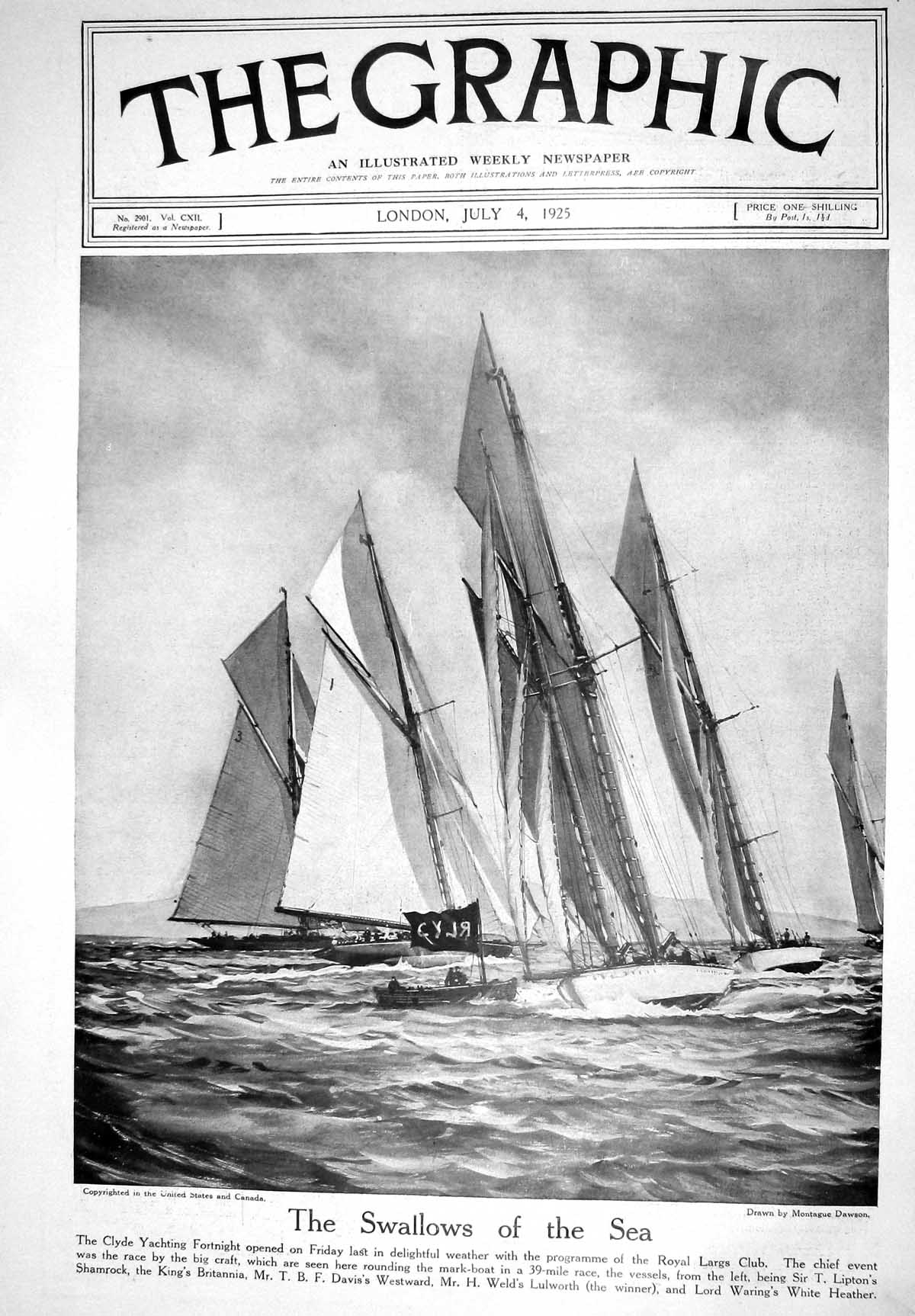 Old 1925 Clyde Yachting Royal Largs Club Lipton Shamrock Lord Stoneha 20th