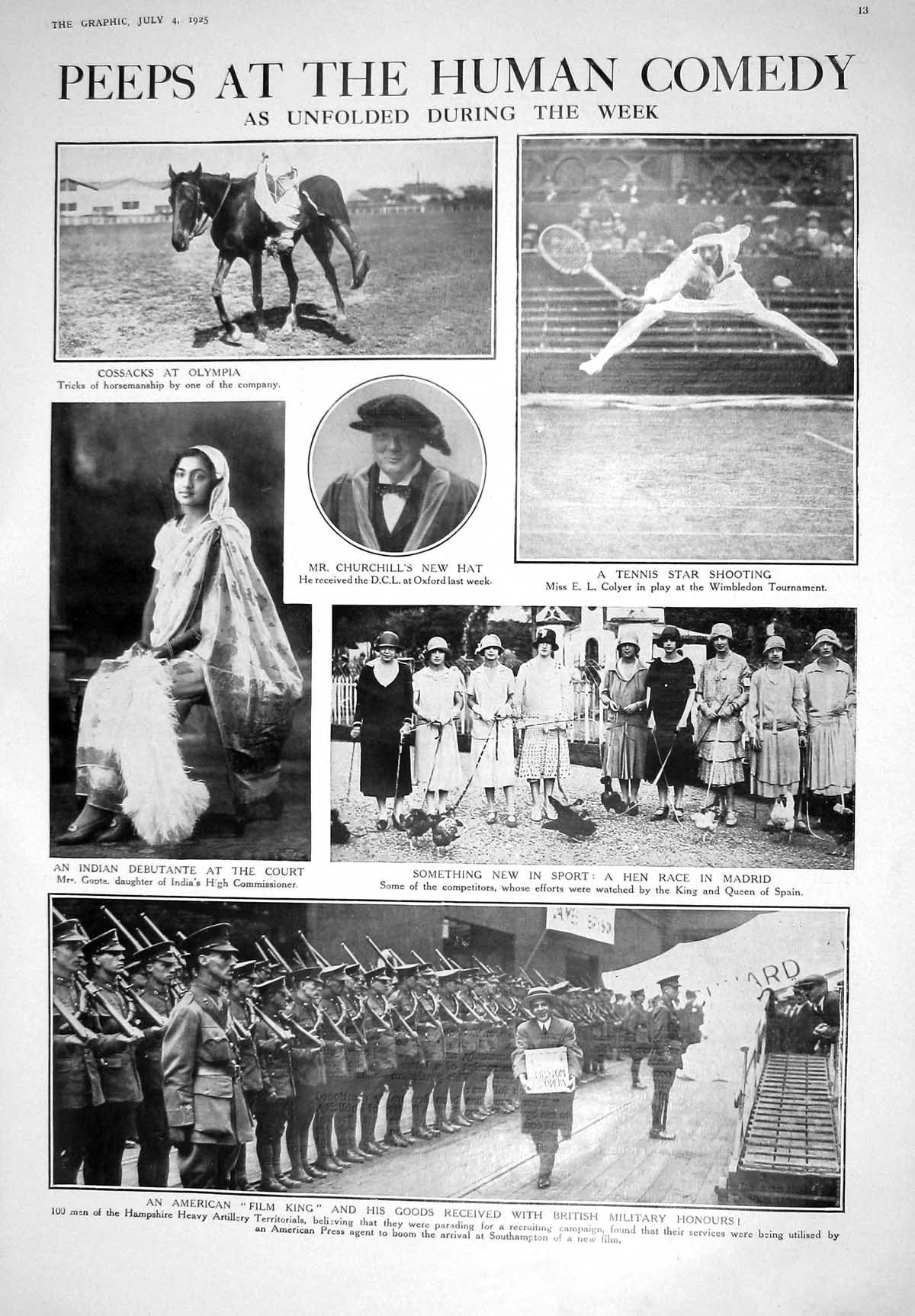 Antique Print 1925 Cossacks Olympia Tennis Colyer Gupta Churchill War Siers