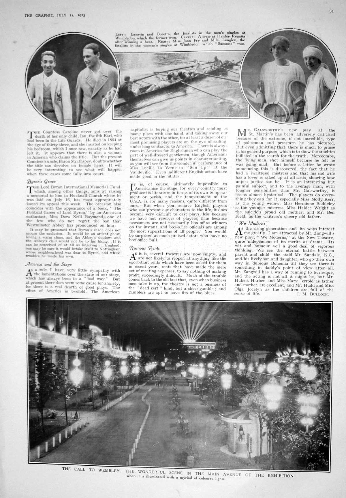 Old 1925 Wembley Avenue Exhibition Lacoste Borotra Fry Henley Electro 20th