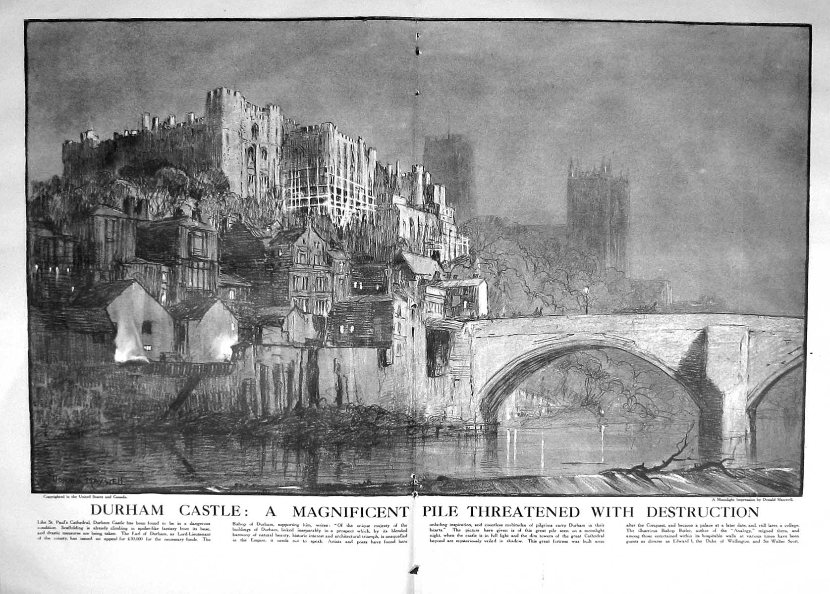 Old 1925 Deer Hunting Moor Durham Castle Scaffing Architecture Riv 0 20th