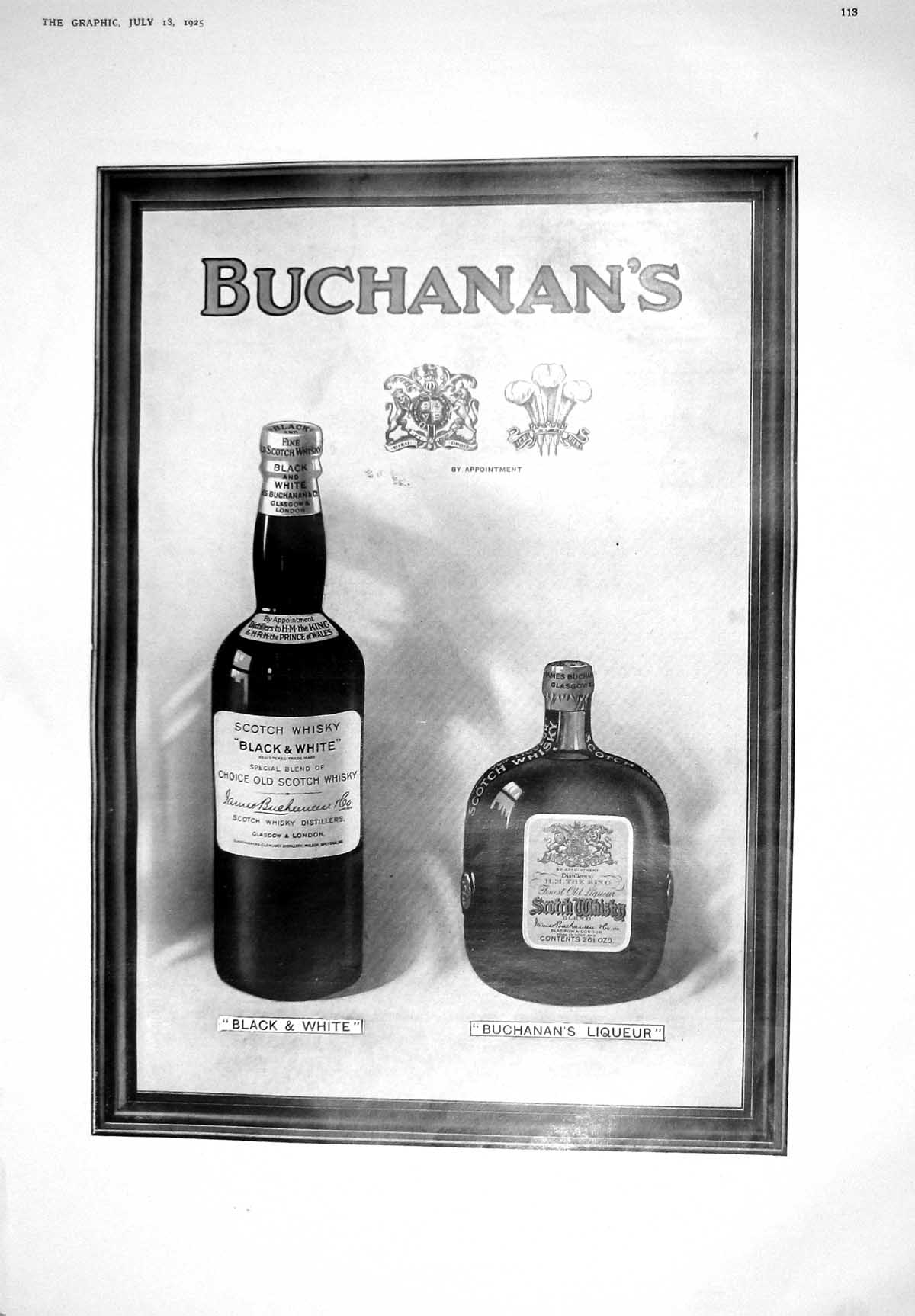 Old Print 1925 Buchanan'S Black White Scotch Whisky Hastings Guise Thomas 20th