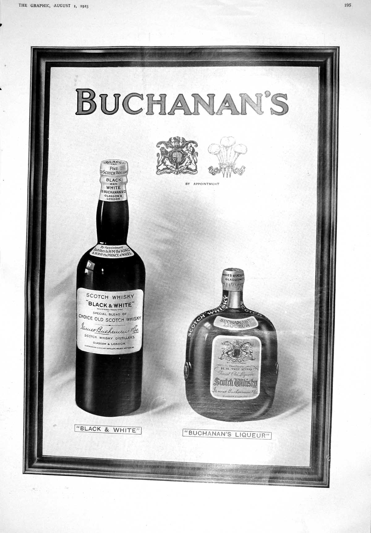 Old Print 1925 Black White Buchanan'S Scotch Whisky Okitsu Hiroshige Art 20th