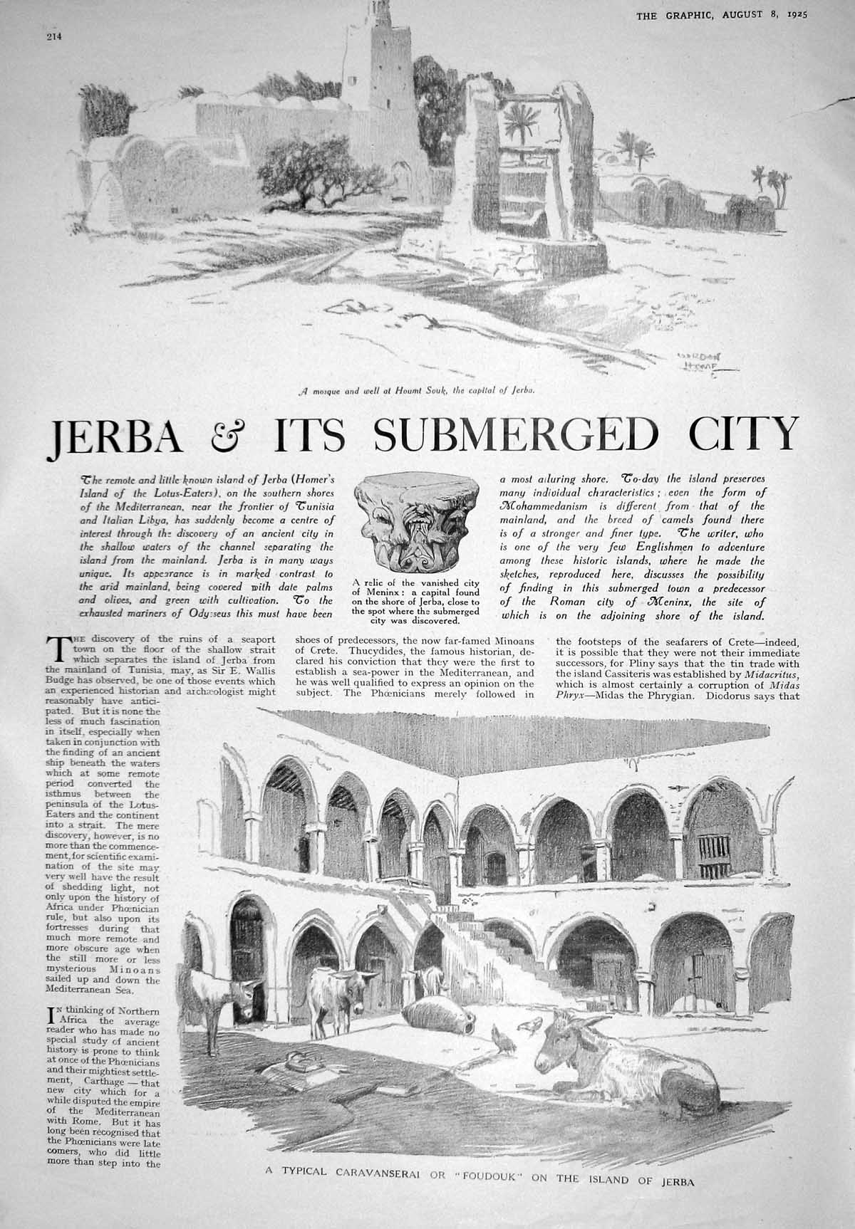 Old 1925 Jerba Mosque Houmt Souk Foudouk Camel Driven Mill Spanish Fo 20th
