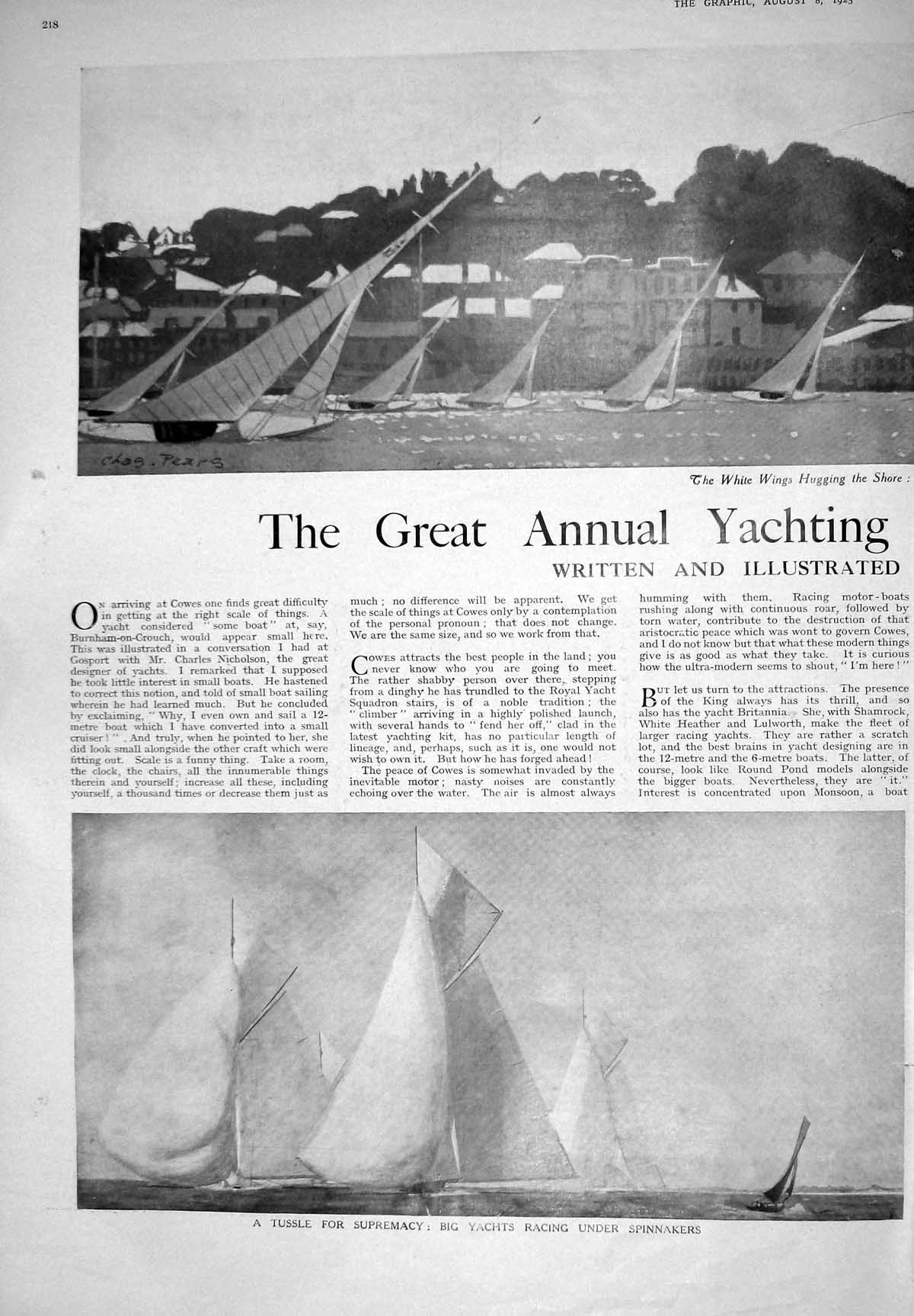 Old 1925 Yacht White Wings Race Spinnakers Cowes Royal Squadron Sport 20th