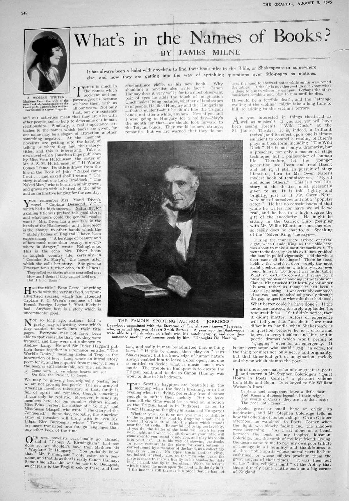 Antique Old Print 1925 Sporting Author Jorrocks Madame Ferid Aertex Tobacco