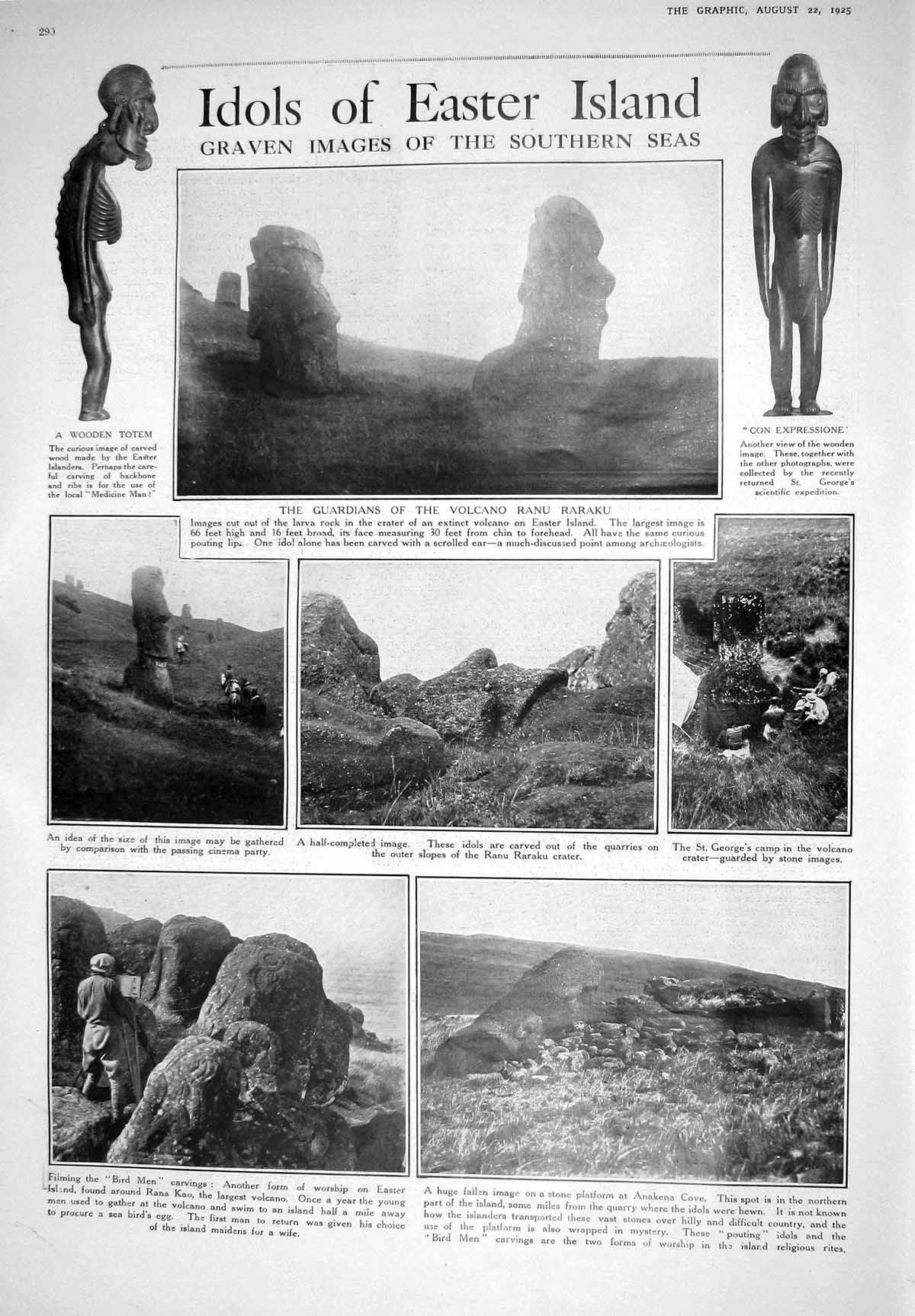Old 1925 Totem Guardians Volcano Ranu Raraku Idols Anakena Royal Air 20th
