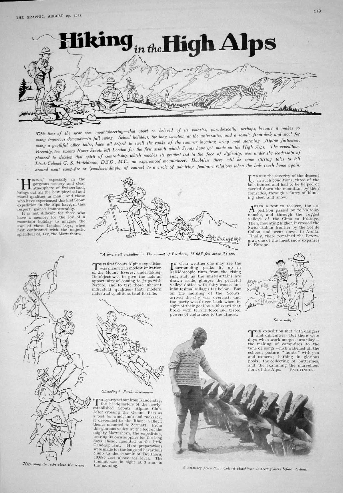 Old 1925 Hiking Alps Mountains Hutchinson Breithorn Race Horse Virago 20th