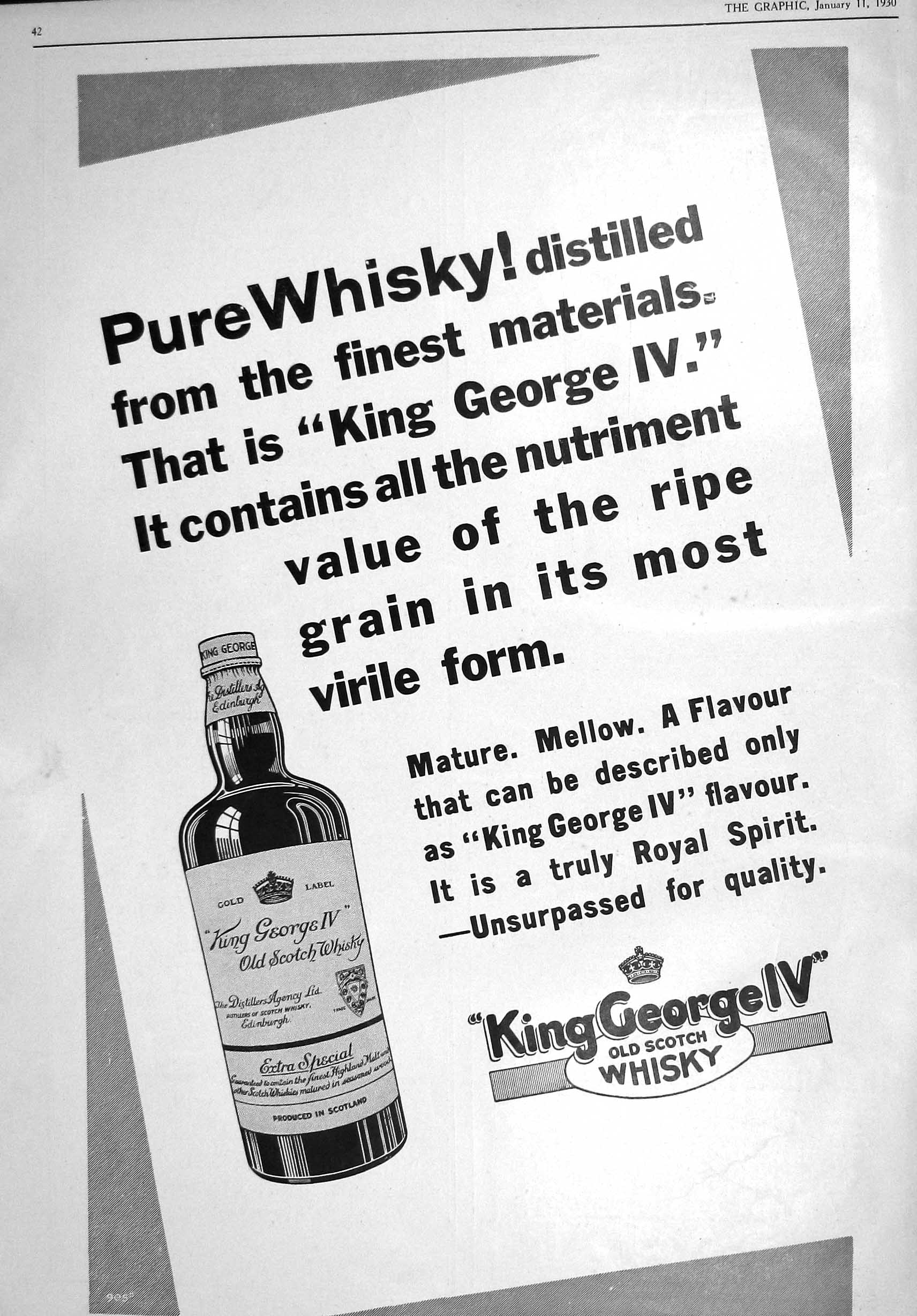 Antique Print 1930 King George Iv Scotch Whisky Woolands Ale Petroleum B.P.
