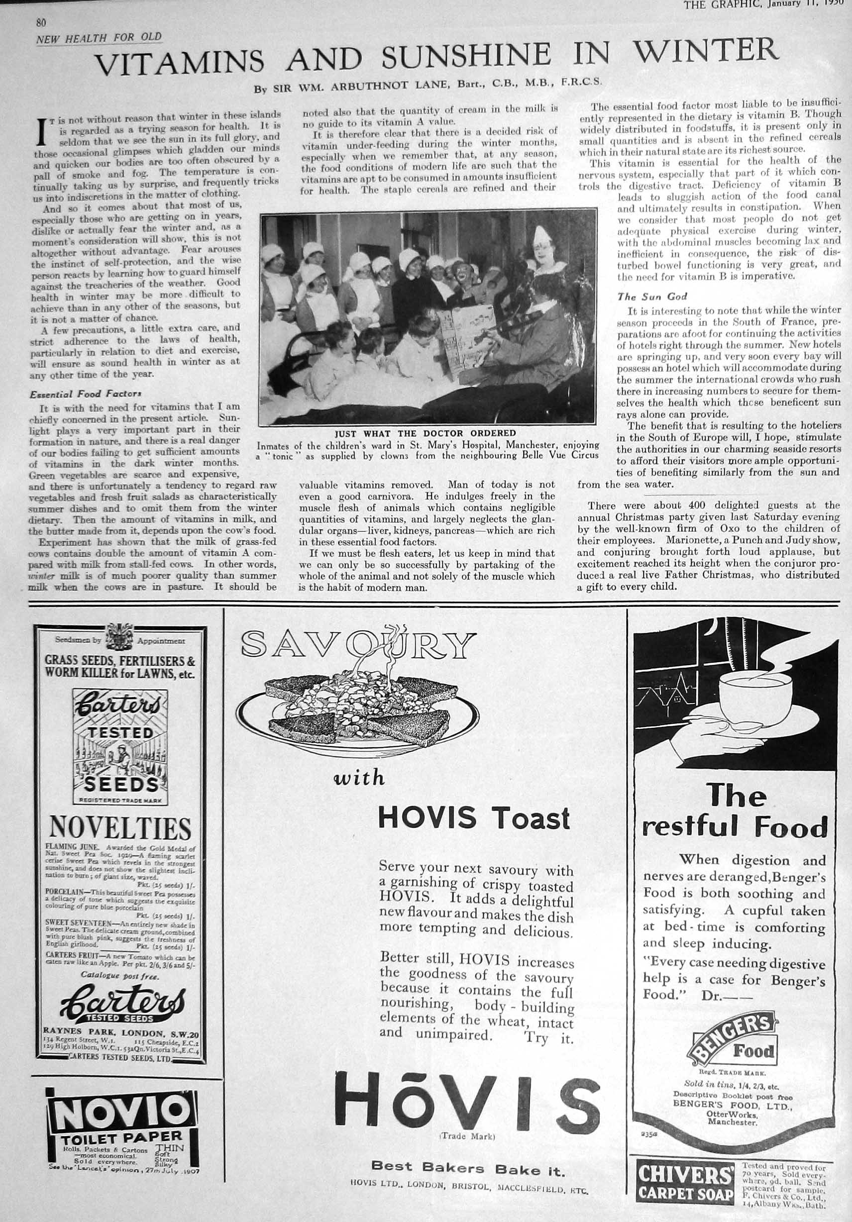 Antique Old Print 1930 Children Ward Mary'S Hospital Manchester Bols Cruises