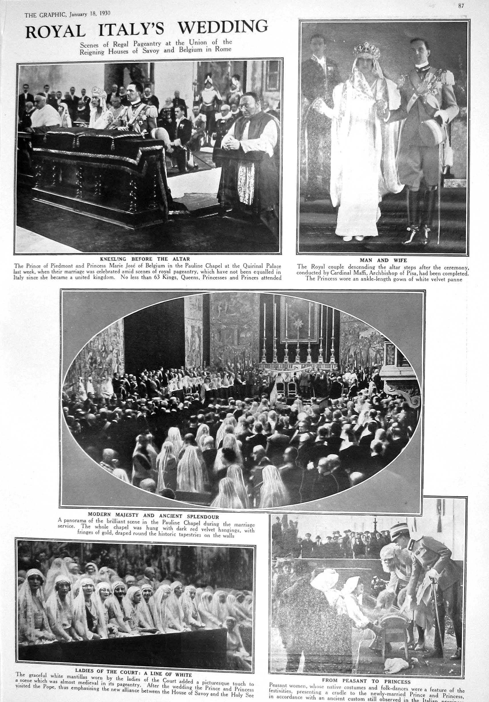 Old 1930 Italy Wedding Prince Piedmont Marie Maffi Pisa Pauline Chape 20th