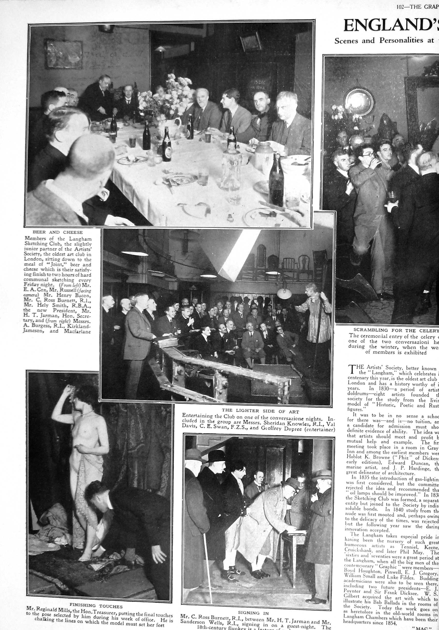 Old 1930 England Art Club Langham Mills Burnett Jarman Wells Knowles 20th