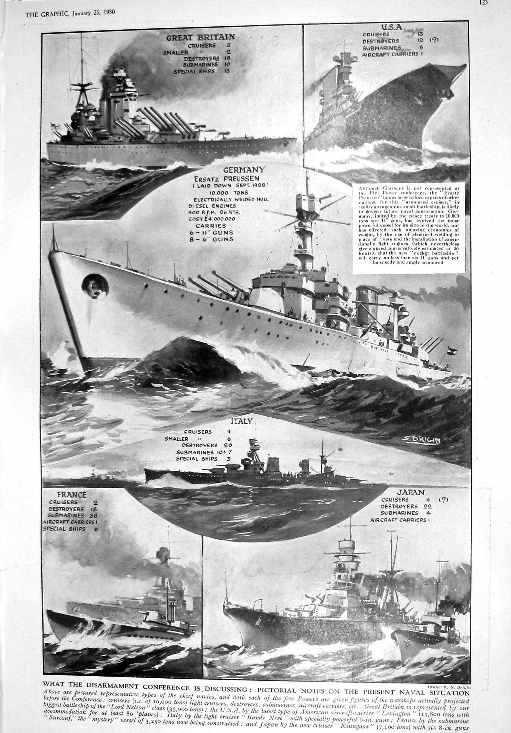 Old 1930 Navy War Ships Britain Germany France Italy Japan Hunting Ro 20th