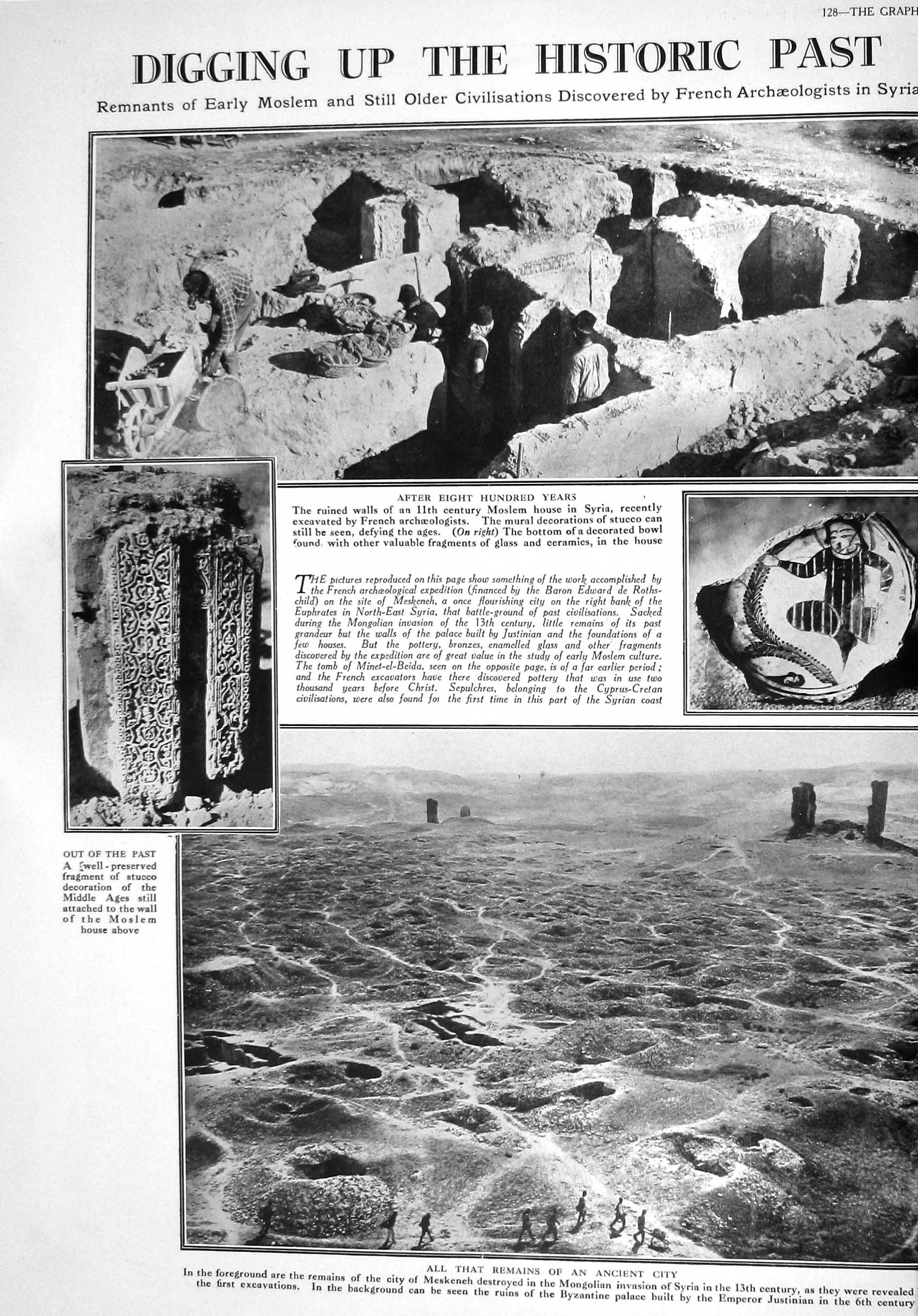 Old 1930 Archaeology Moslem Syria Meskeneh Stucco Tombs Minet-El-Beid 20th