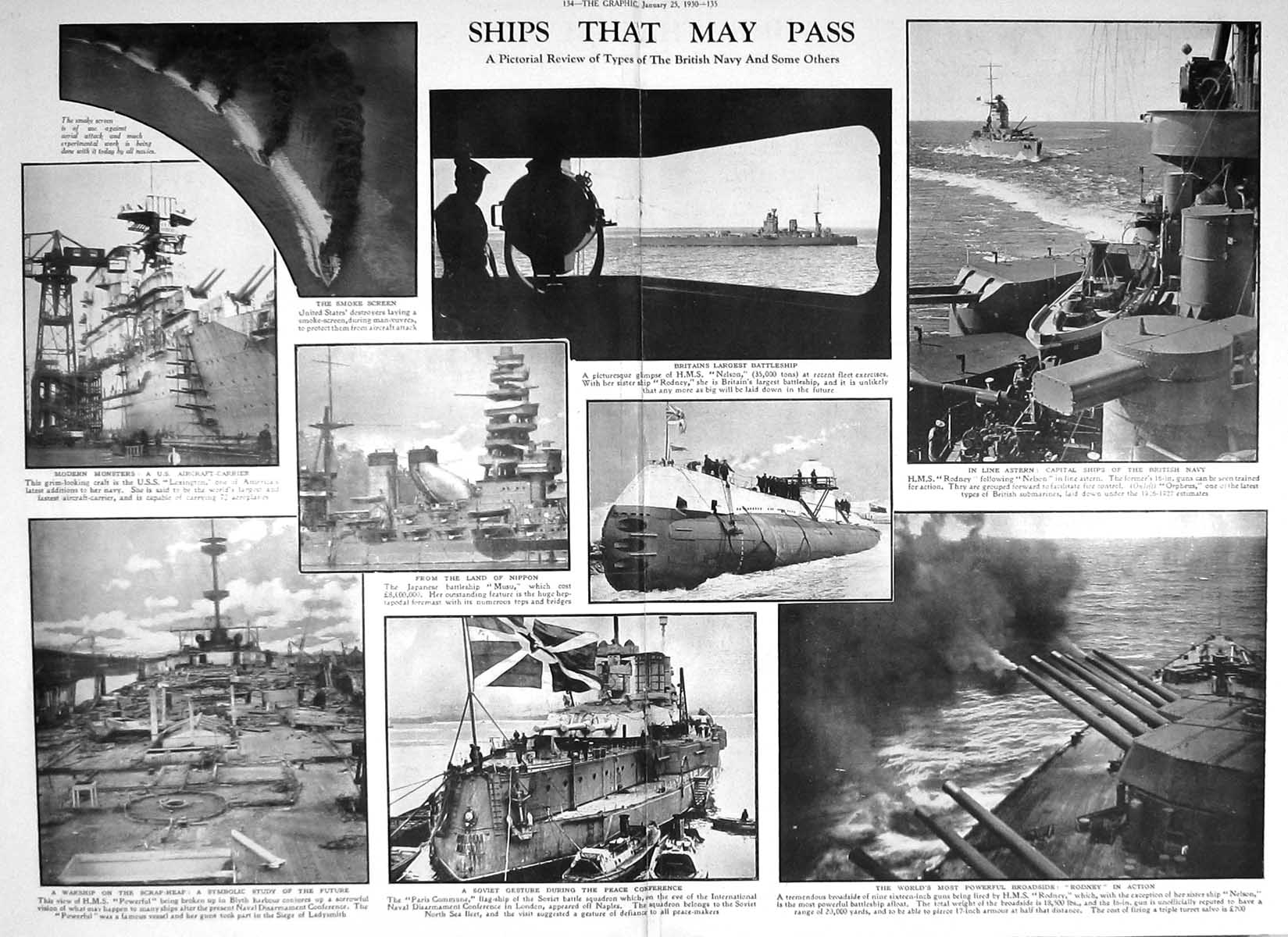 Old 1930 Nelson Column War Ships Nelson Rodney Musu Lexington Powerfu 20th