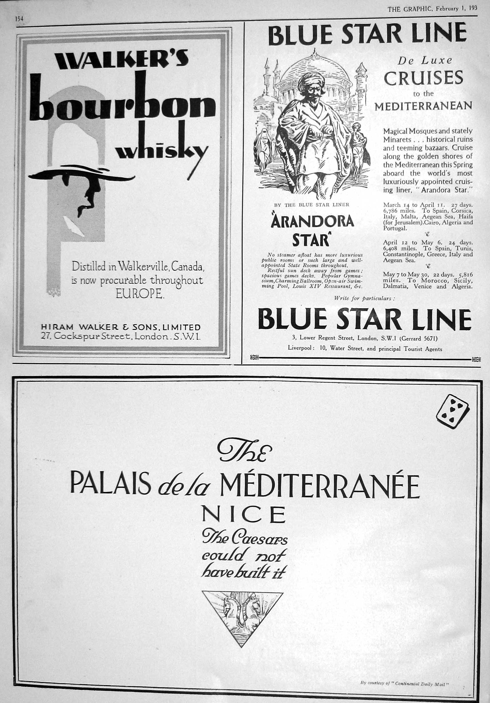 Antique Old Print 1930 Blue Star Line Walker Whisky Encyclopaedia Britannica