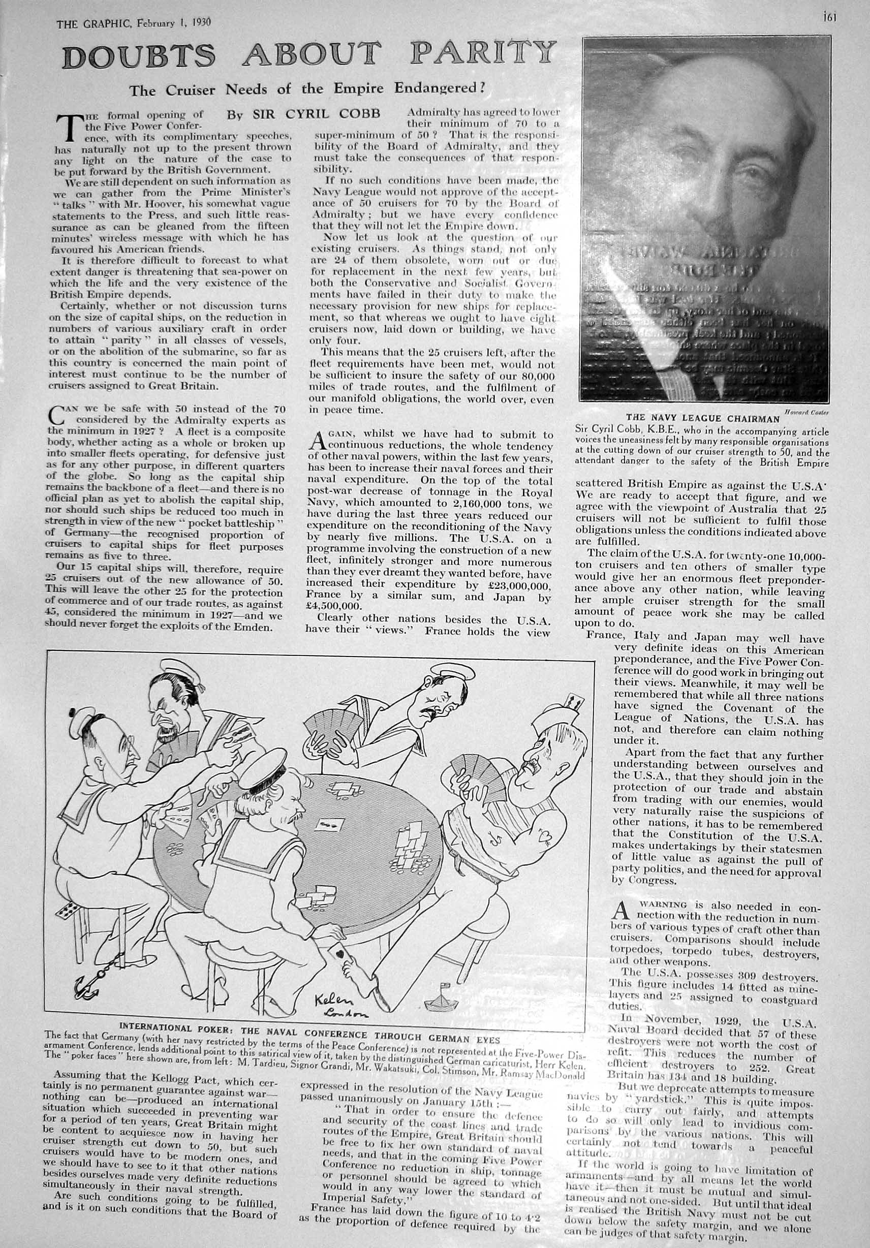 Old 1930 Navy League Chairman Cyril Cobb Poker Macdonald Tardieu Comm 20th