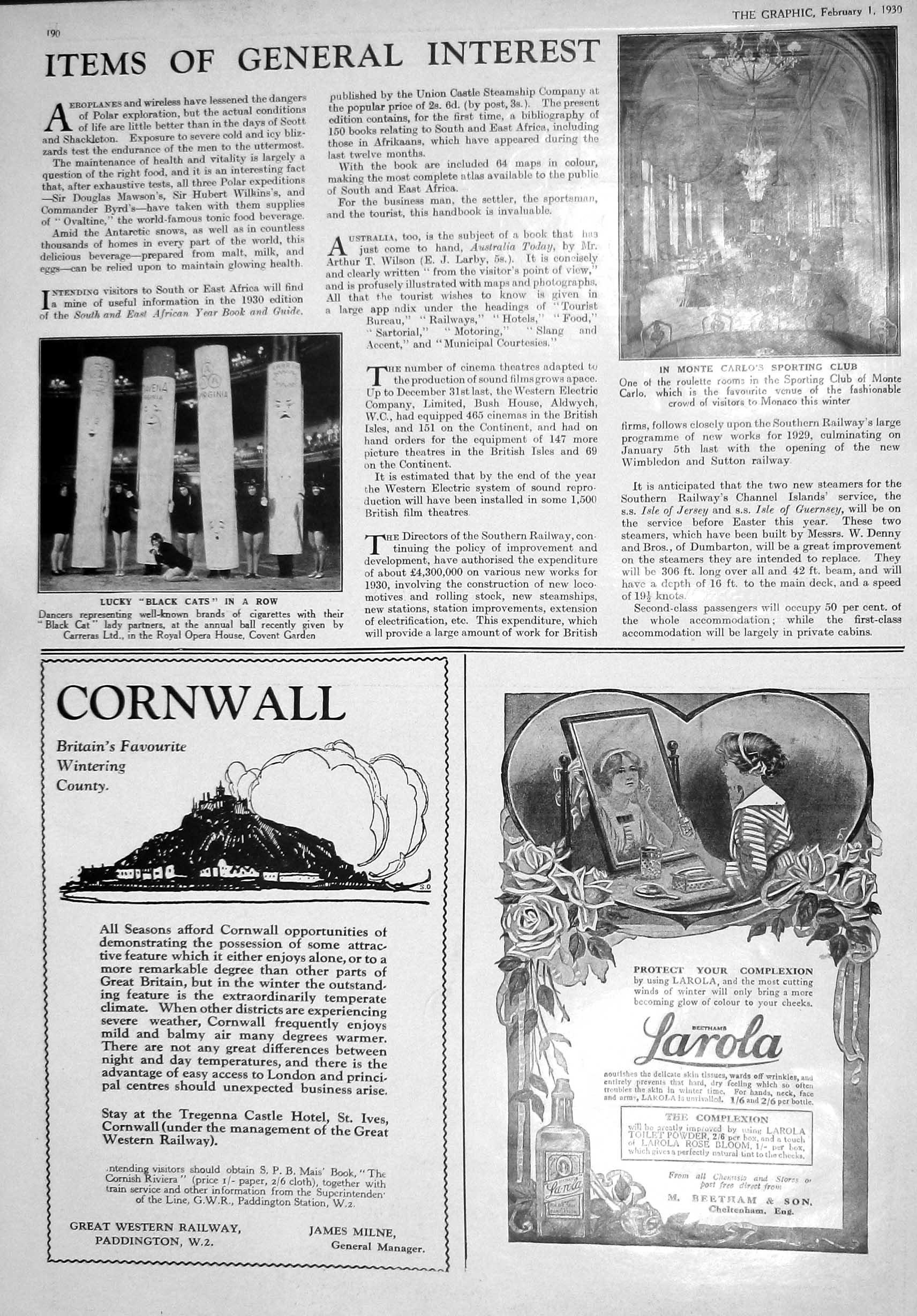 Old Print 1930 Monte Carlo Roulette Monaco Black Cats Dancers Larola Car 20th