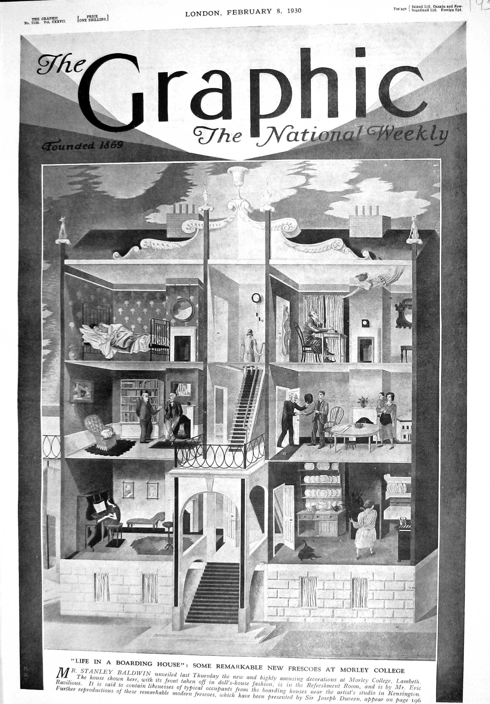 Old 1930 Life Boarding House Frescoes Morley College Stanley Baldwin 20th