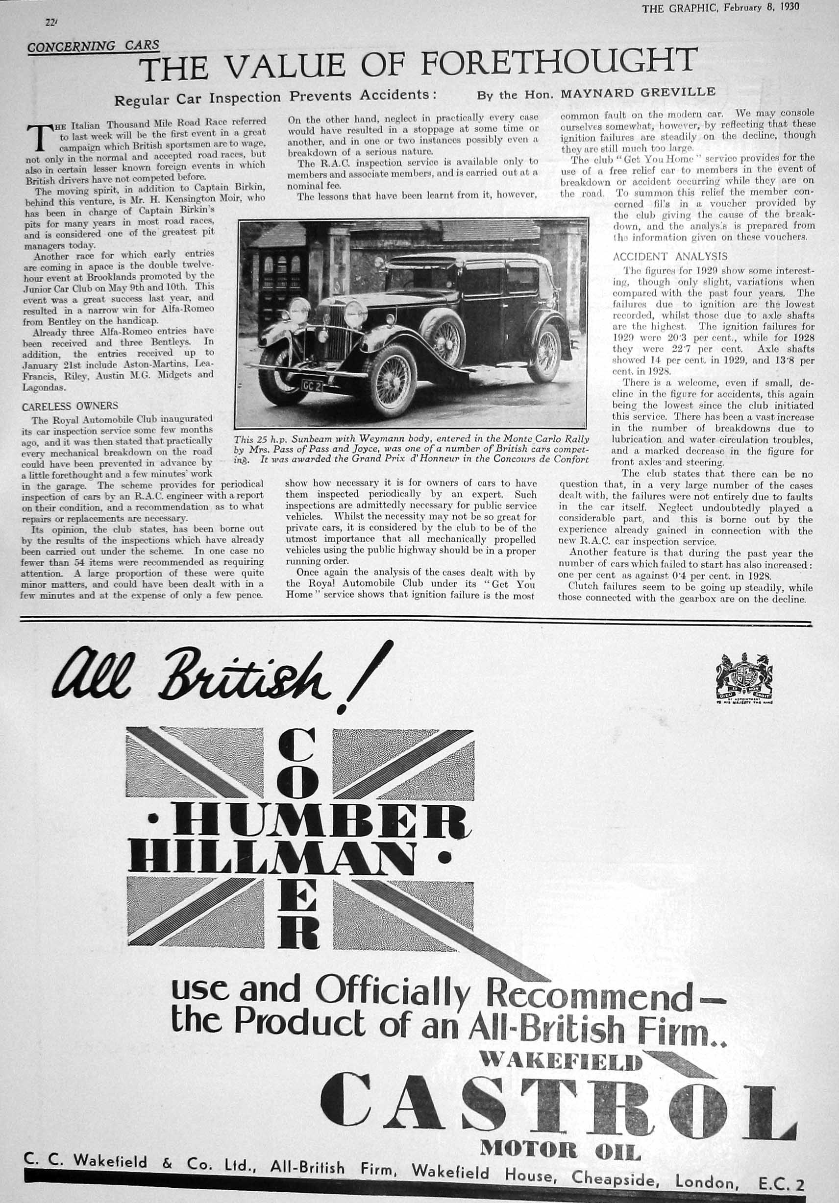 Antique Print 1930 Sunbeam Weymann Motor Car Monte Carlo Oil Hotel Colombia