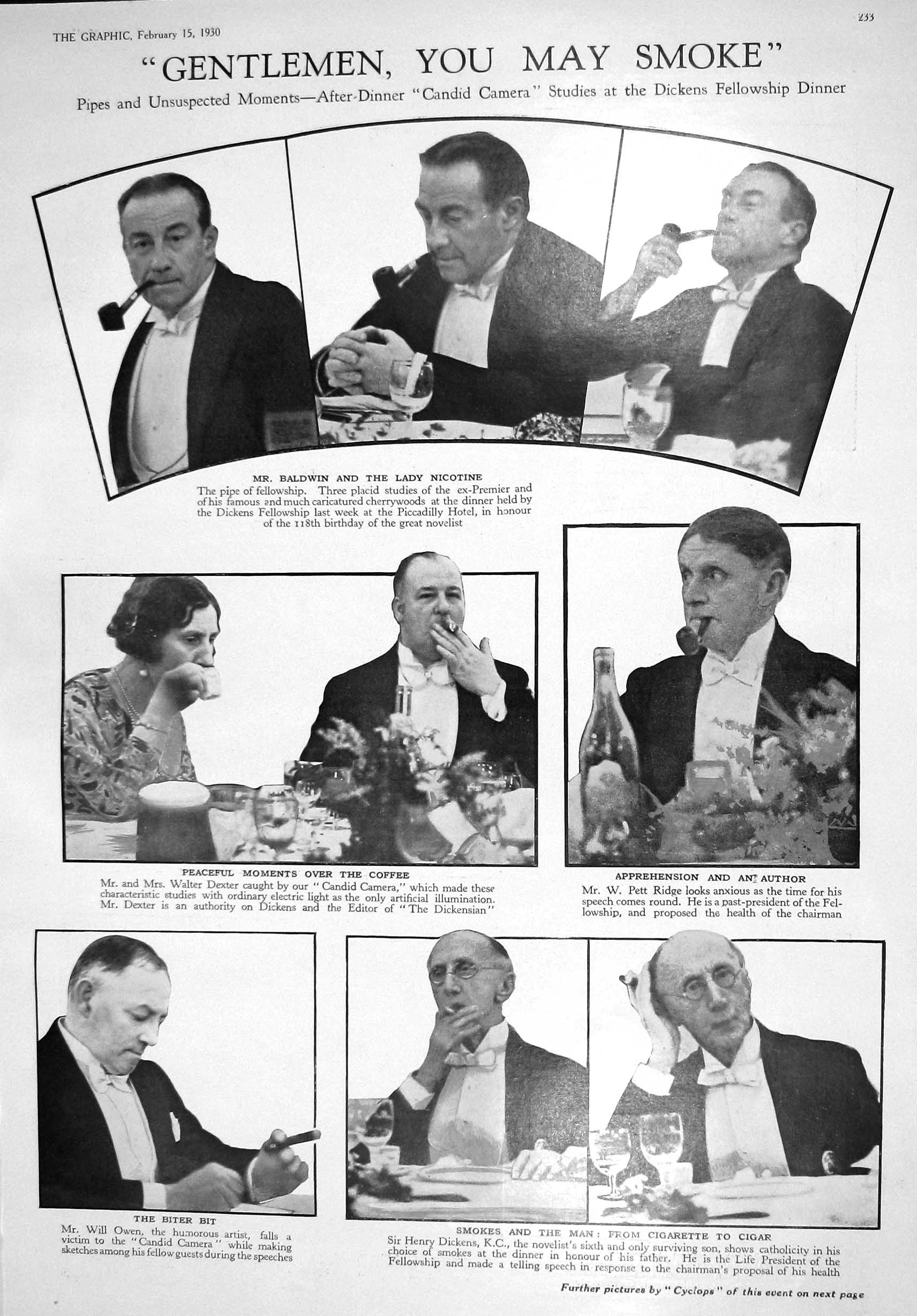 Old 1930 Baldwin Smoking Men Dexter Ridge Owen Charles Dickens Robbin 20th