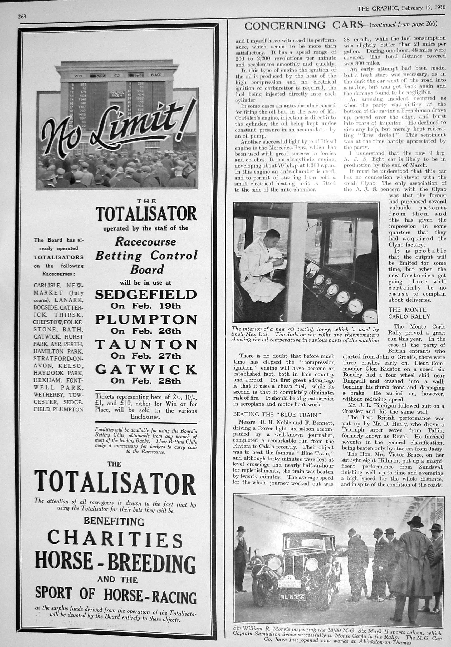 Old Print 1930 Oil Testing Lorry Shell-Mex William Morris Mark Car Austin 20th