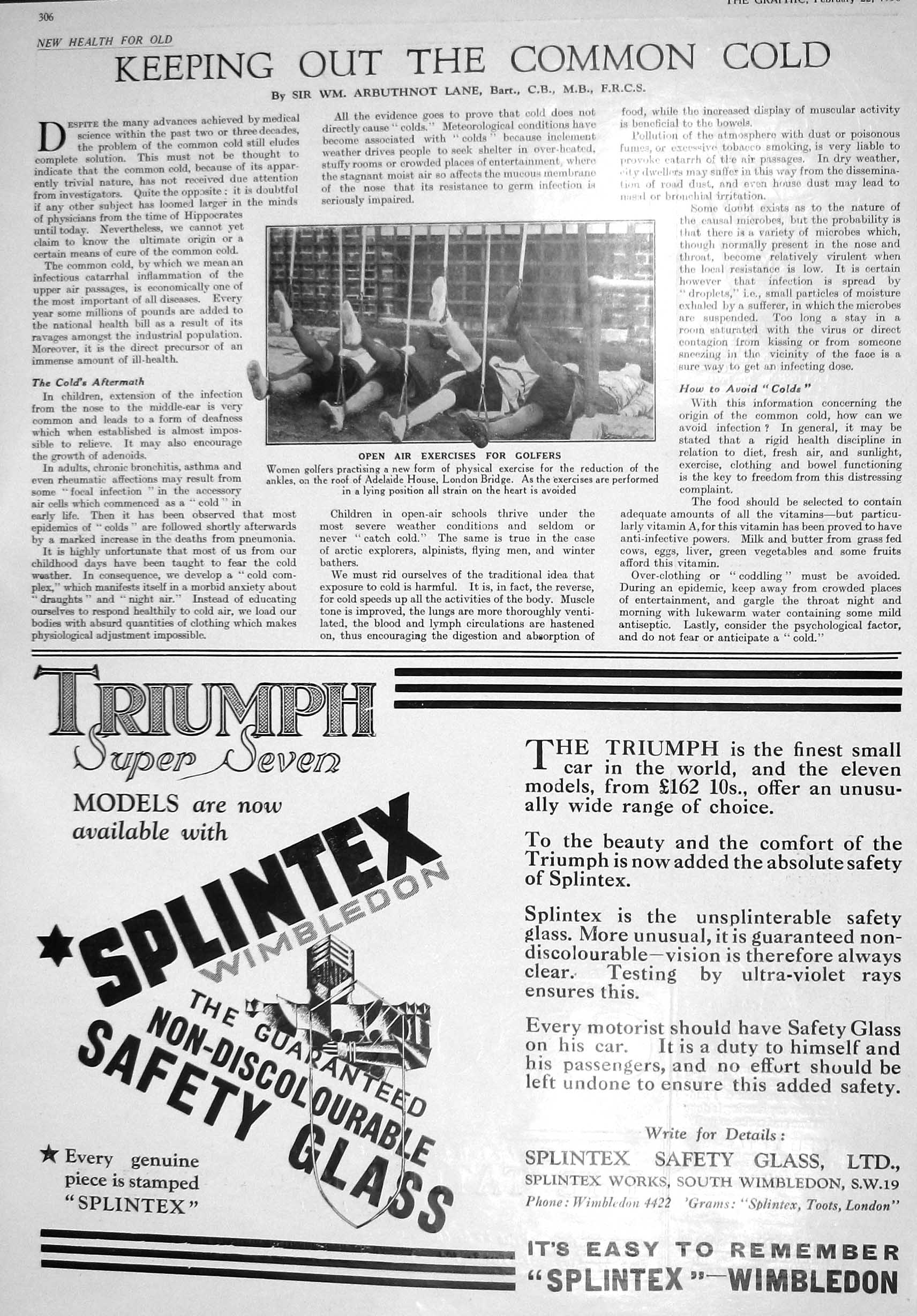 Antique Print 1930 Women Golf Practice London Triumph Crossley Anzora Soap 20th