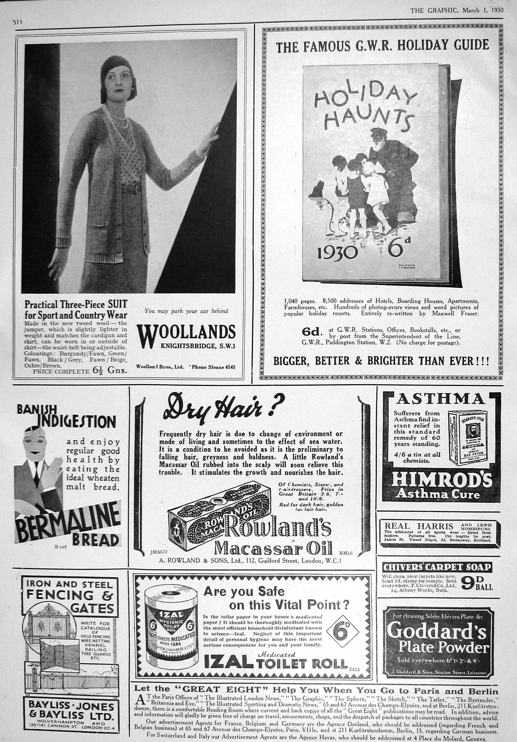 Antique Print 1930 Woolands Holiday Guide Rowlands Oil Heath Carrs Carlisle