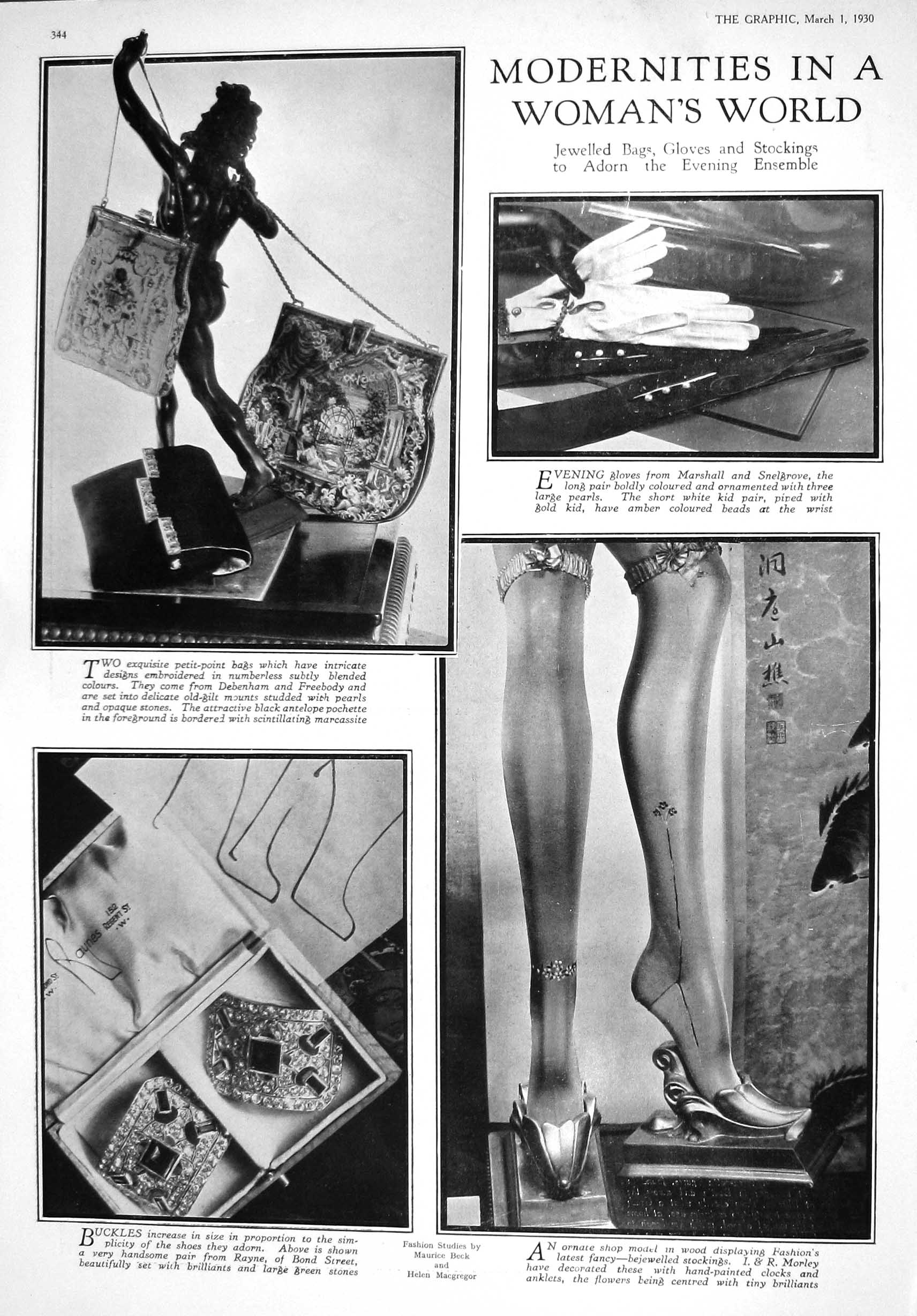 Old 1930 Women Bags Gloves Bejewelled Stockings Buckles Earings Briti 20th