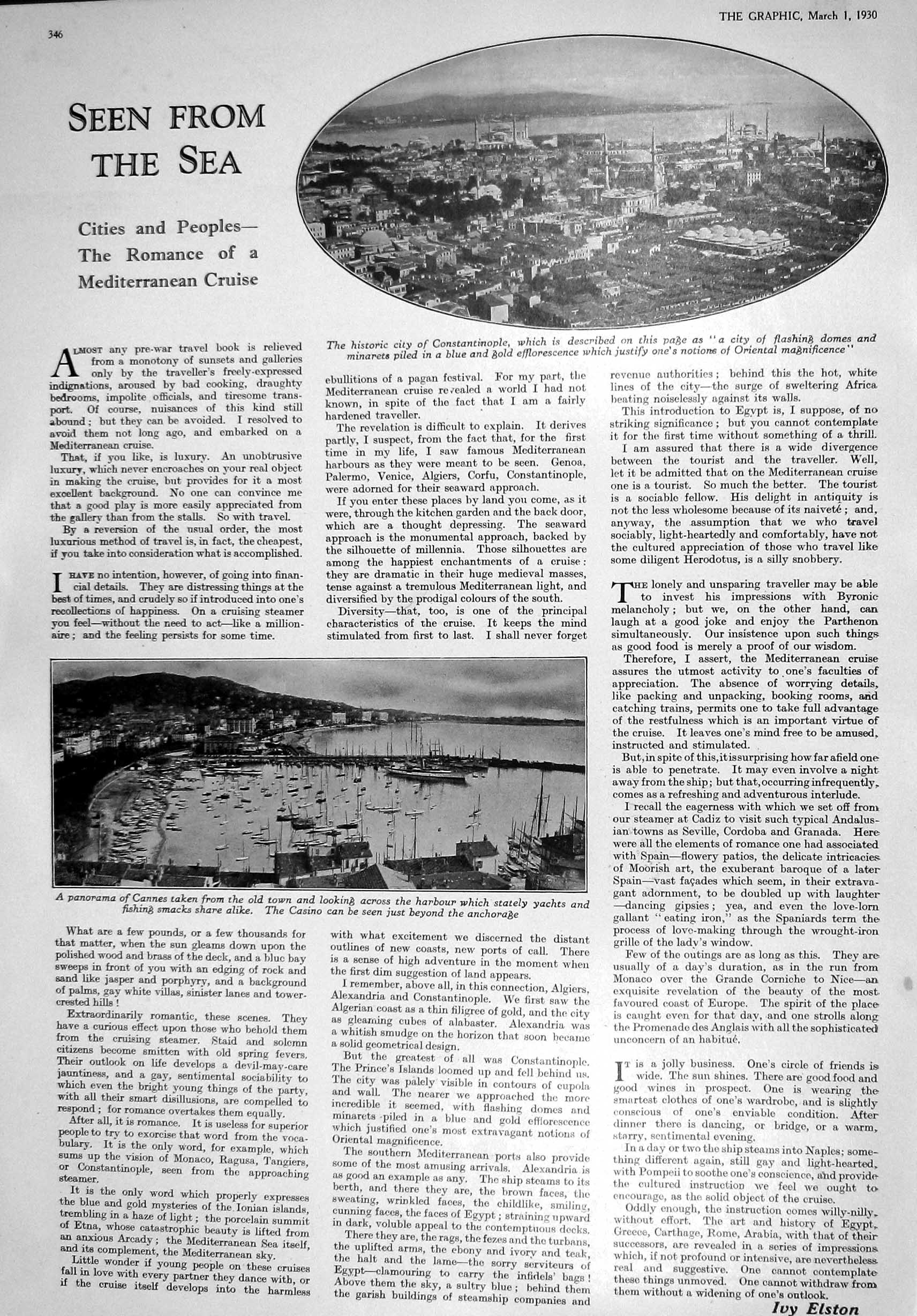 Old 1930 Constantinople Cannes France Ships Yachts Harbour Rugby Sobe 20th