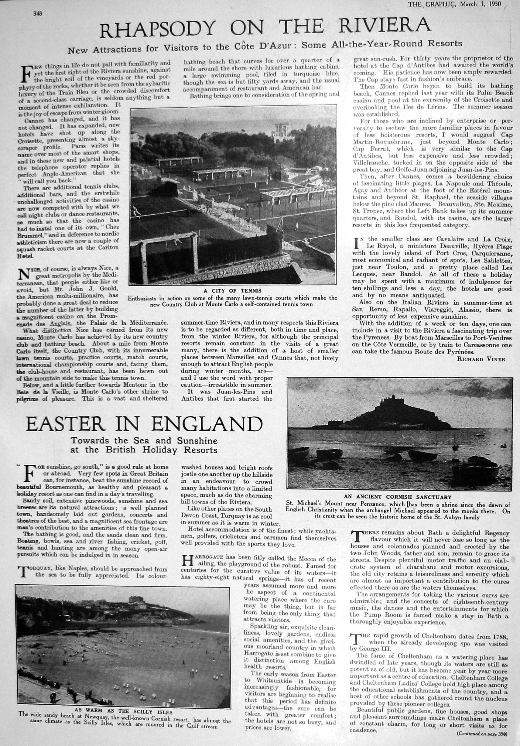 Old 1930 Lawn Tennis Monte Carlo Michael'S Mount Penzance Newquay Sch 20th