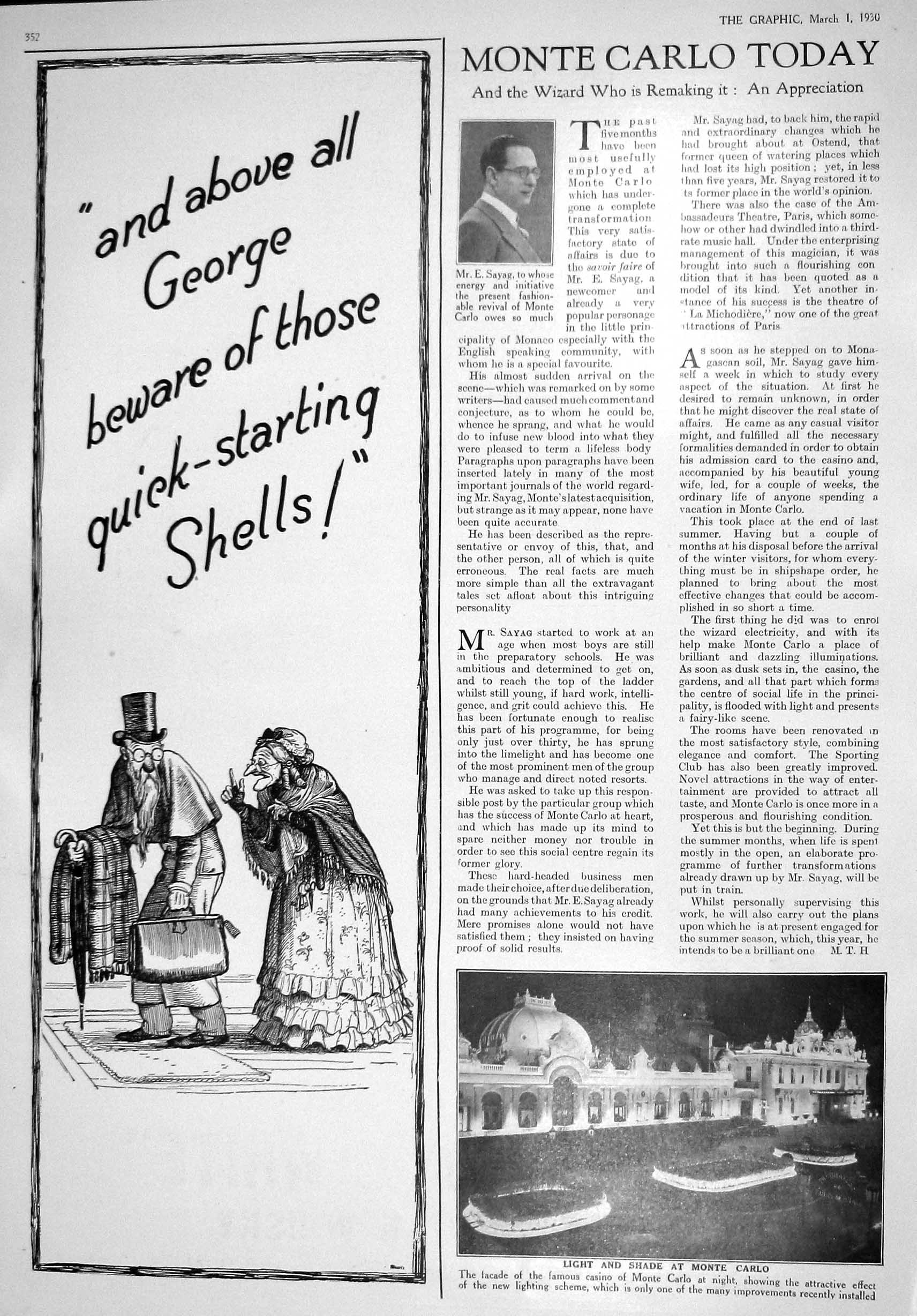 Antique Old Print 1930 Sayag Casino Monte Carlo France Wills'S GFlake Rugby