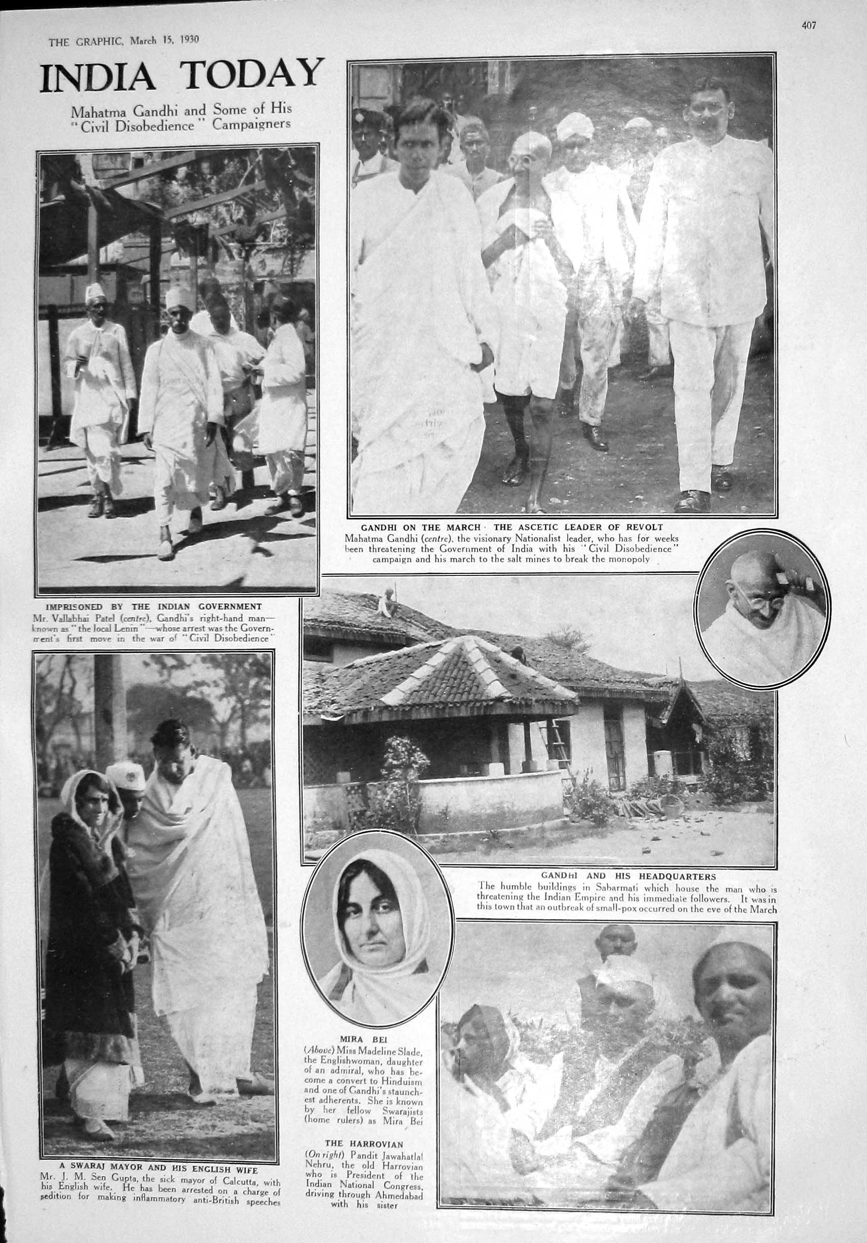 Old 1930 Mahatma Gandhi India Nationalist Slade Gupta Sabarmati Franc 20th
