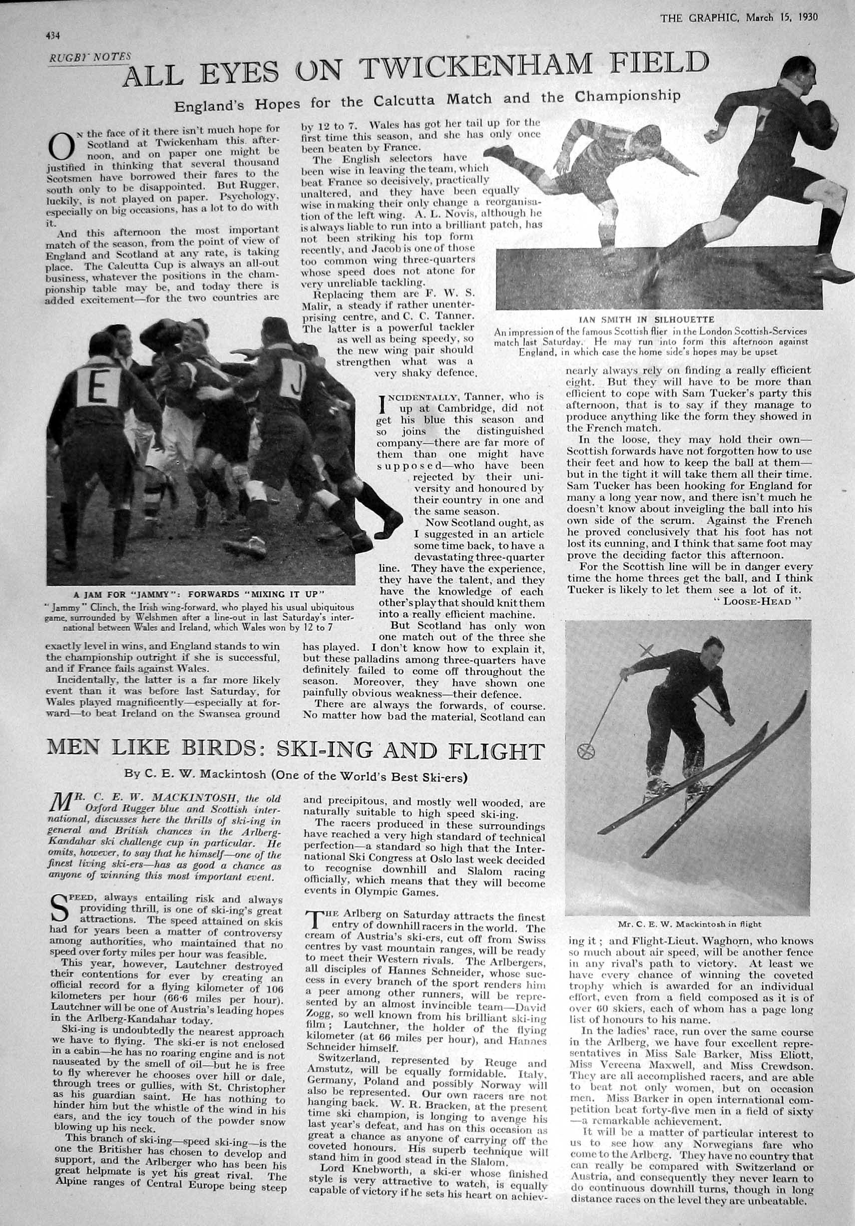 Old 1930 Twickenham Ian Smith England Mackintosh Ski-Ing Boxing Sport 20th